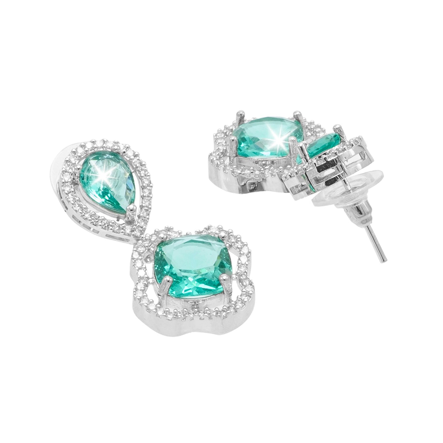 Western Design, CZ, Zirconia, Crystals, Rhodium Silver Plated Drop Earrings for Women (SJE_306_S_G)