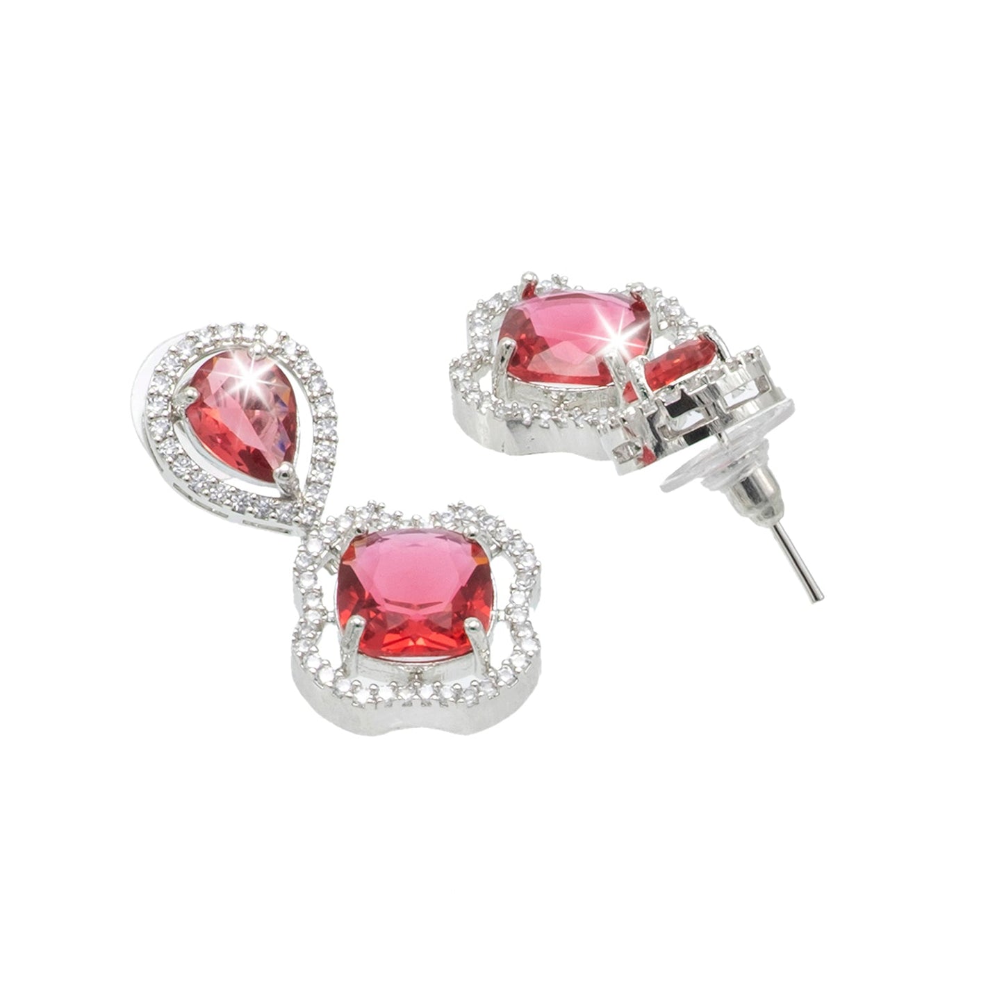 Western Design, CZ, Zirconia, Crystals, Rhodium Silver Plated Drop Earrings for Women - (SJE_306_S_R)