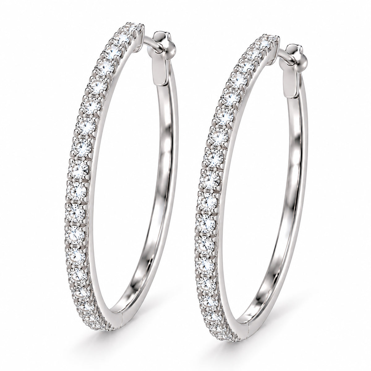 Moon Dust Silver Plated White CZ Studded Medium Sized Hoop Earrings for Women (MD_100_S)