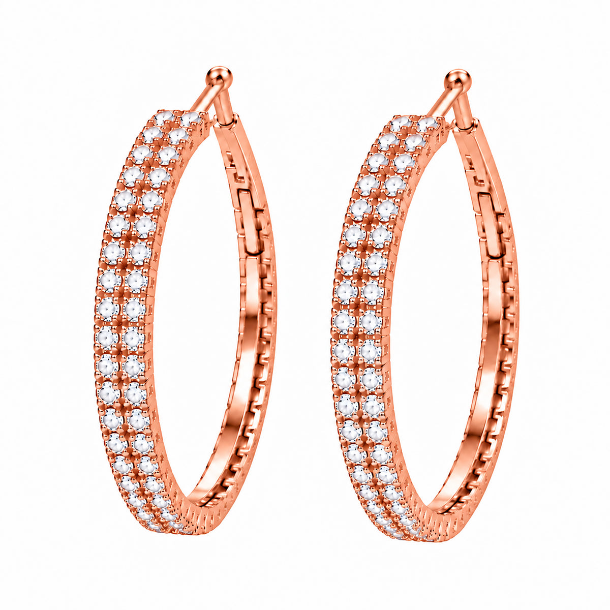 Moon Dust Rose Gold Plated Double Row White CZ Medium Sized Hoop Earrings for Women (MD_101_RG)