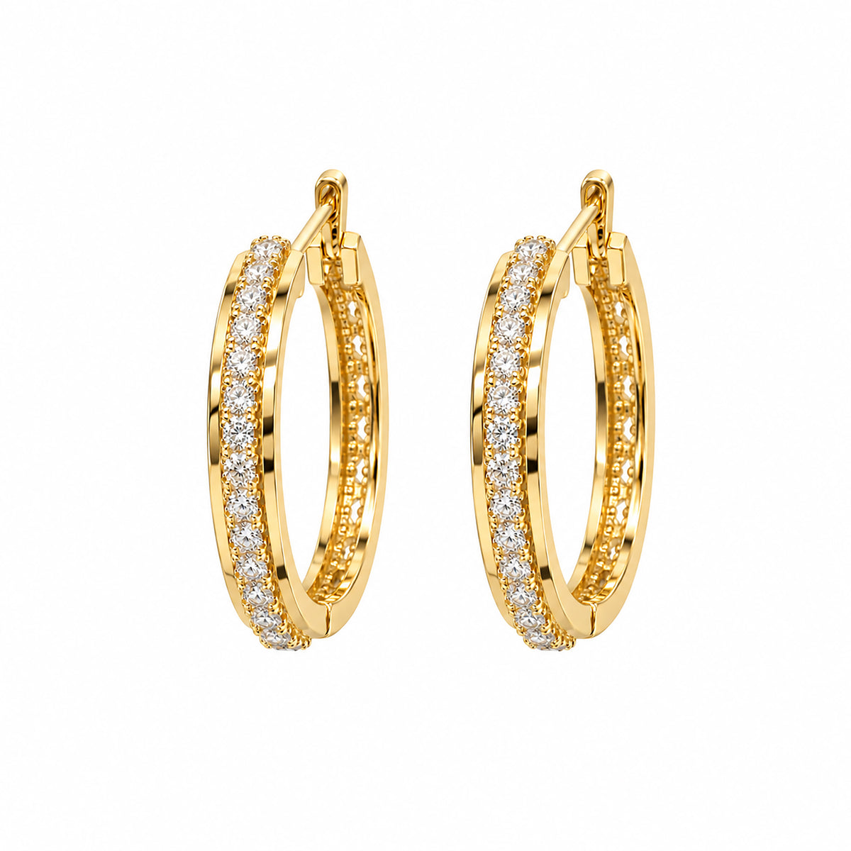 Moon Dust Gold Plated White CZ Studded Medium Sized Hoop Earrings for Women (MD_103_G)