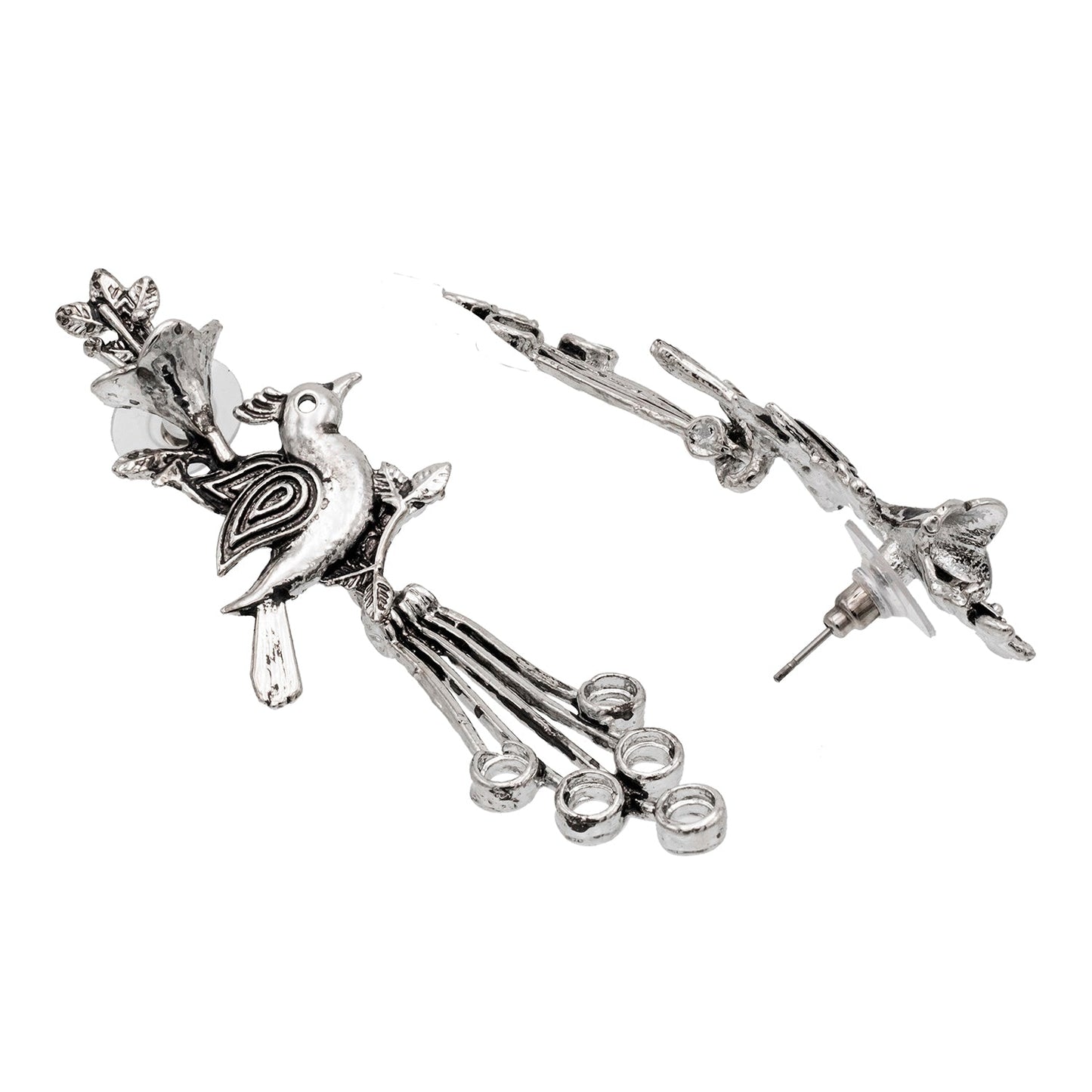 Shining Jewel Traditional Indian Antique Silver Oxidised Peacock Dangle Earring For Women (SJE_162_S)