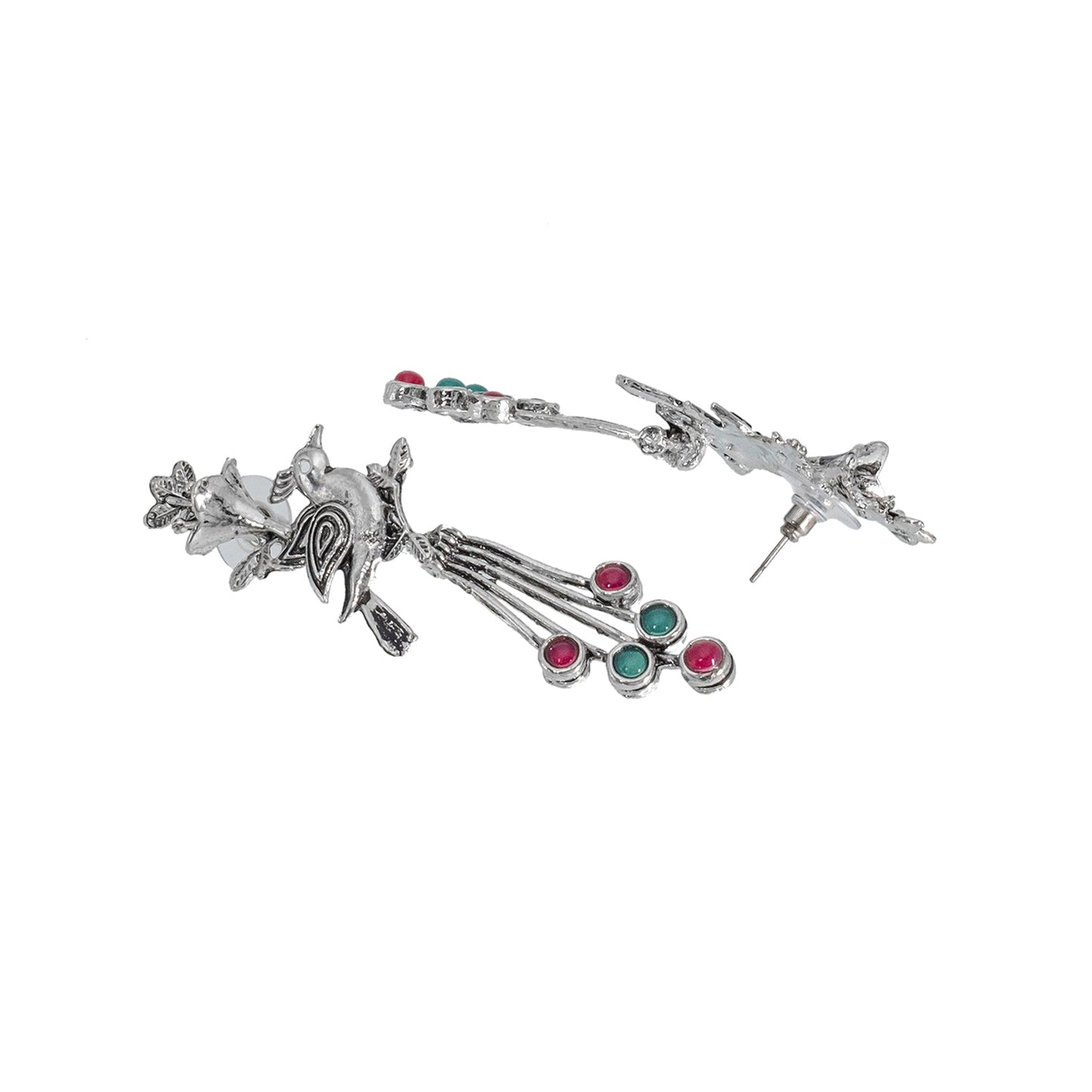 Shining Jewel Traditional Indian Antique Silver Oxidised Peacock Dangle Earring For Women (SJE_162_S_MT)