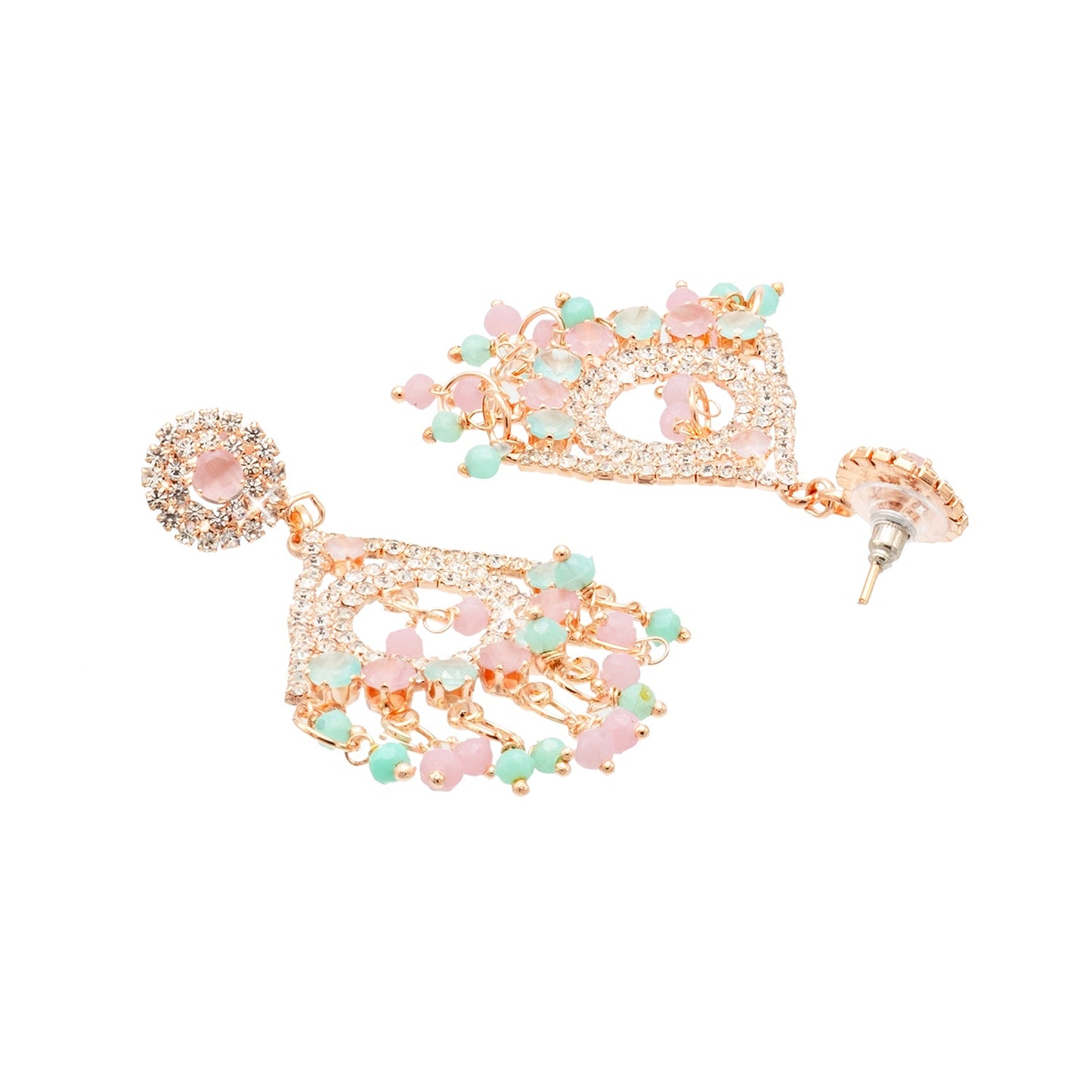 Shining Jewel Crystal and AD Rose Gold-Plated Fancy Western Style Cocktail Pearl Drop Long earrings for women (SJE_230_RG_D2)