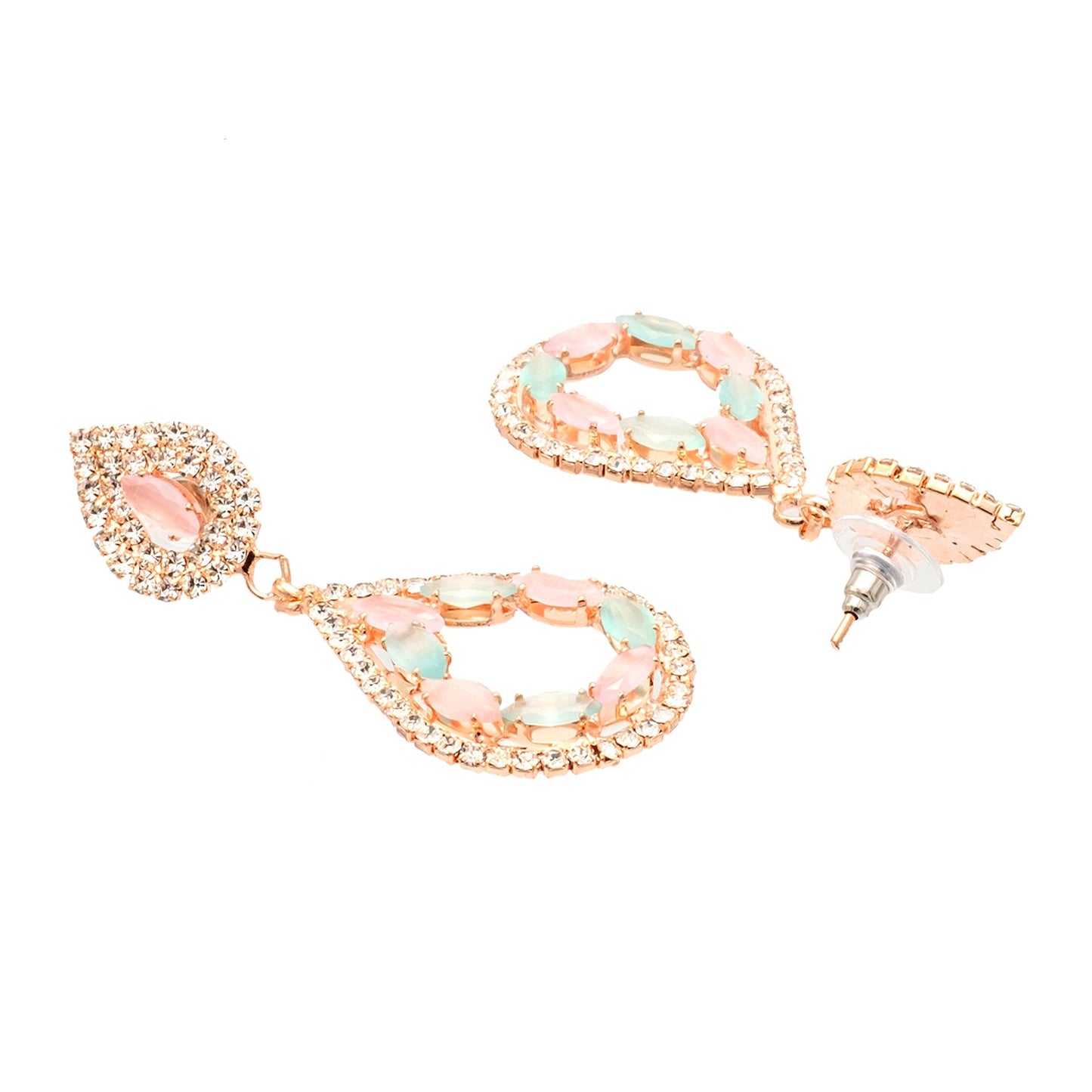 Shining Jewel Crystal and AD Rose Gold-Plated Fancy Western Style Cocktail Pearl Drop Long earrings for women (SJE_230_RG_D3)