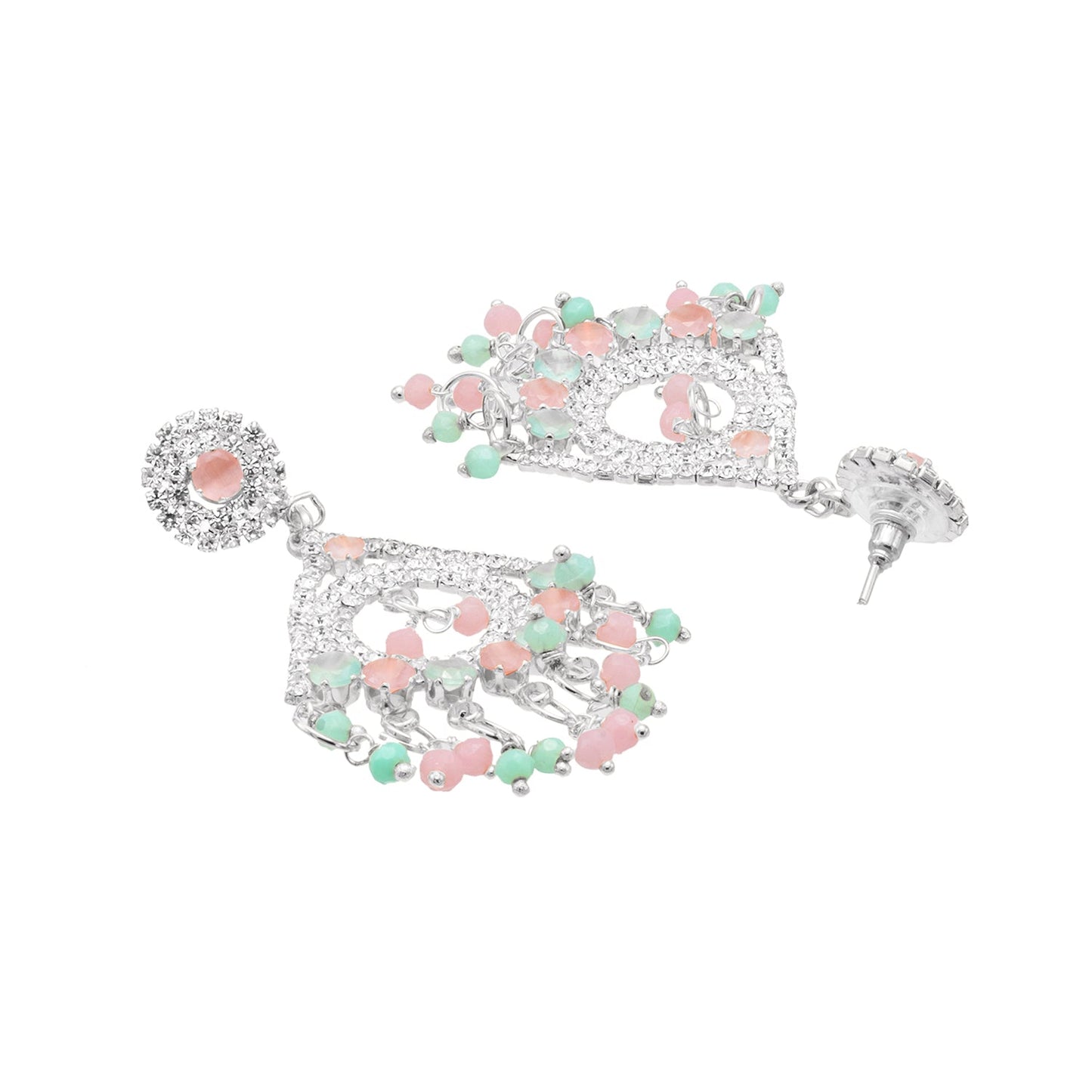 Shining Jewel Crystal and AD Silver-Plated Fancy Western Style Cocktail Pearl Drop Long earrings for women (SJE_230_S_D2)