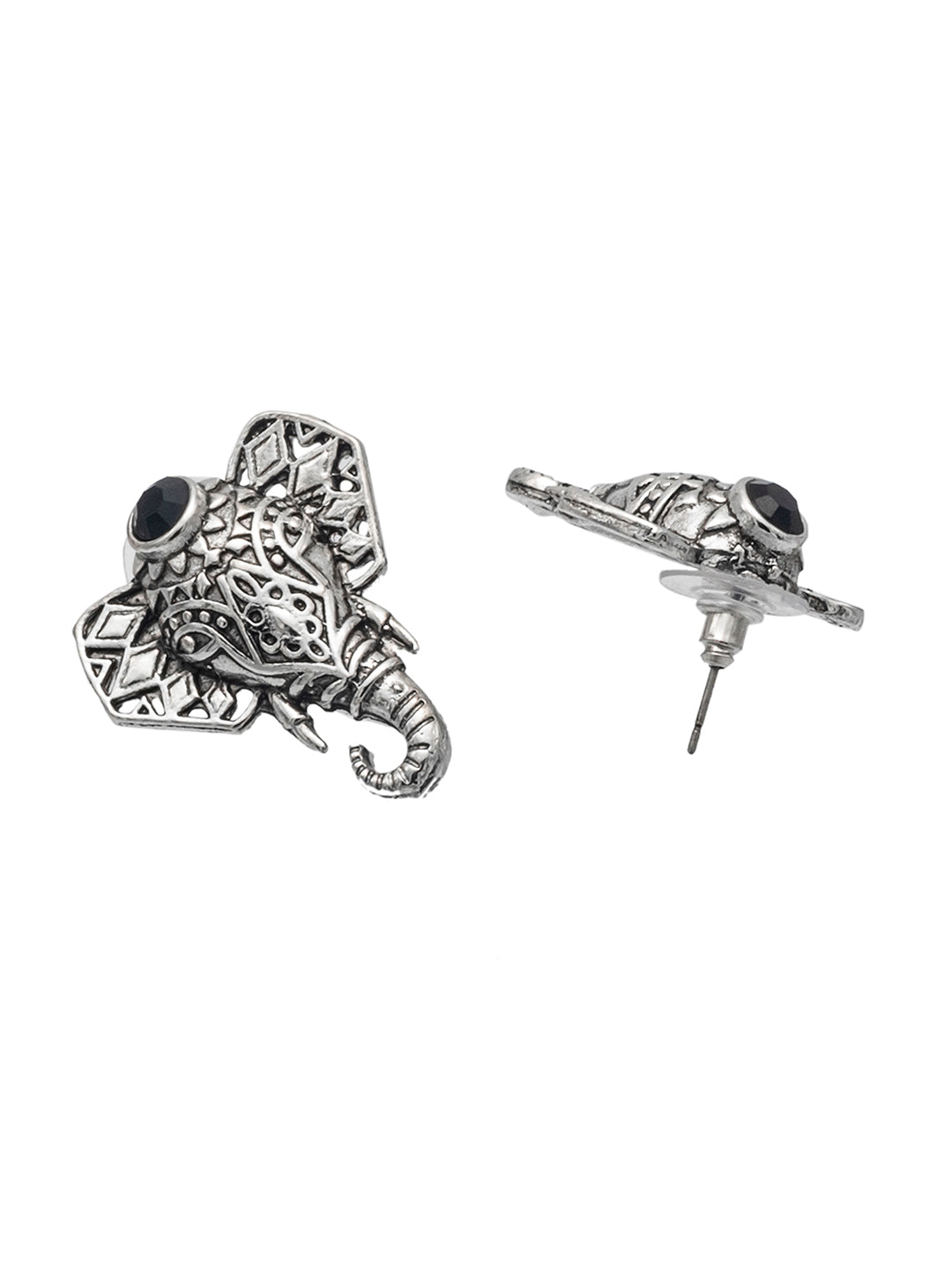 Shining Jewel Traditional Indian Silver Oxidised CZ, Crystal Studded Elephant Earring For Women (SJE_231_S)
