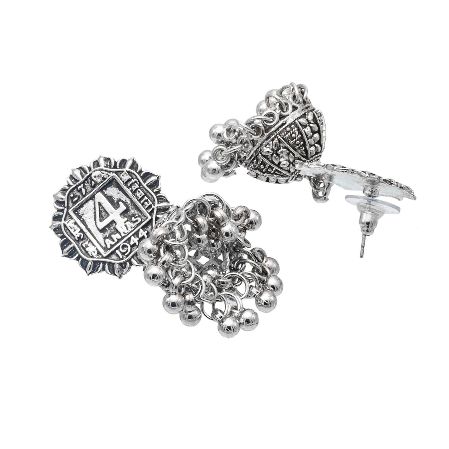 Shining Jewel Traditional Indian Antique Oxidised Silver CZ, Pearls, Handcrafted Design Jhumka Earrings For Women (SJE_235)