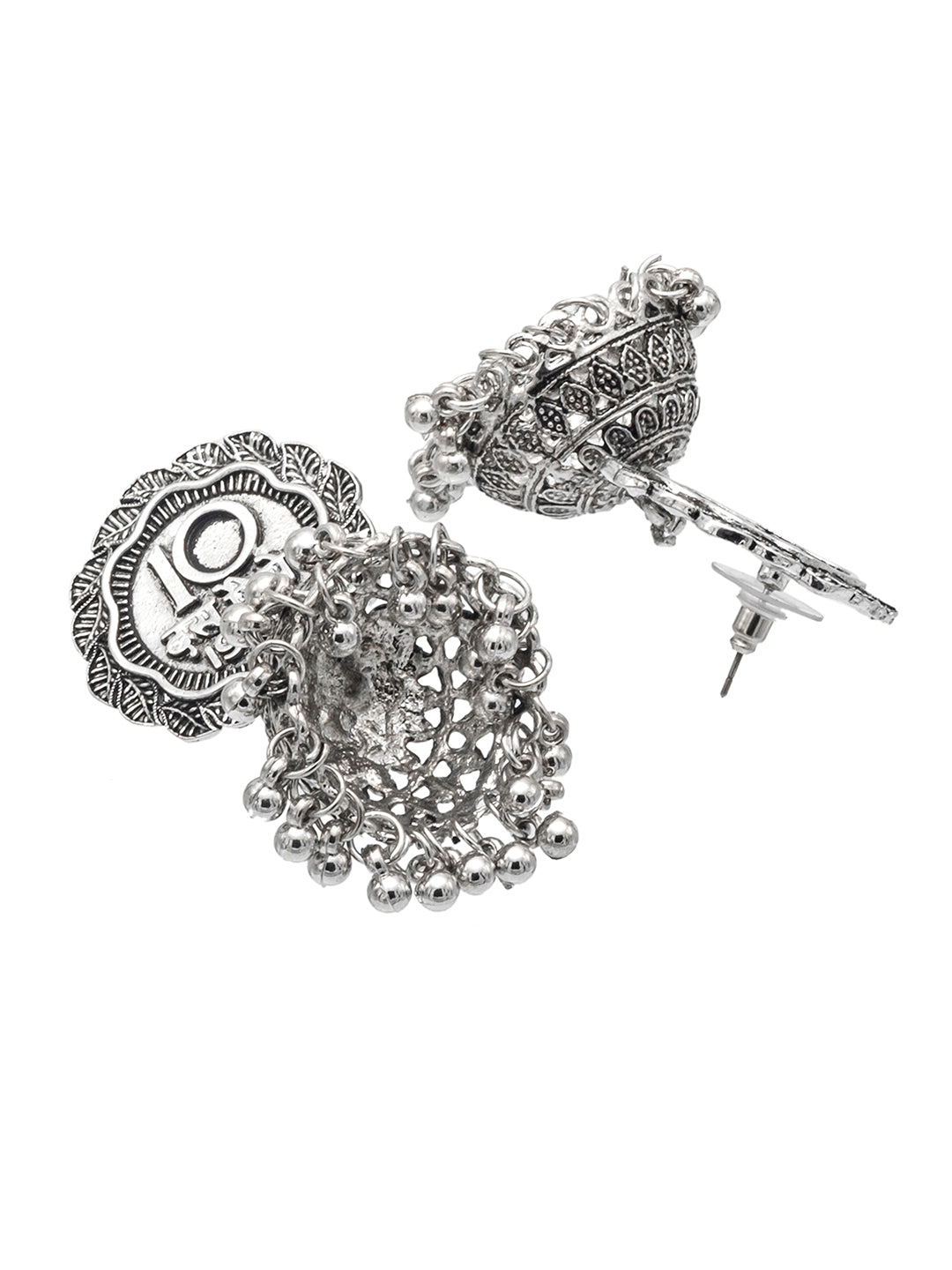 Shining Jewel Traditional Indian Antique Oxidised Silver CZ, Pearls, Handcrafted Design Jhumka Earrings For Women (SJE_237)