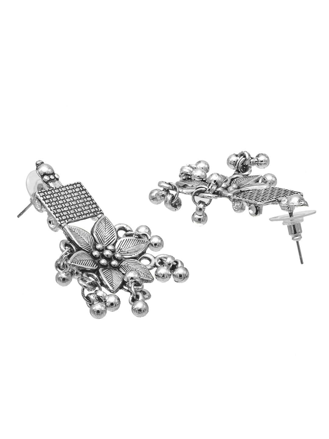 Shining Jewel Traditional Indian Antique Oxidised Silver CZ, Crystal Studded Drop Earring For Women (SJE_238)