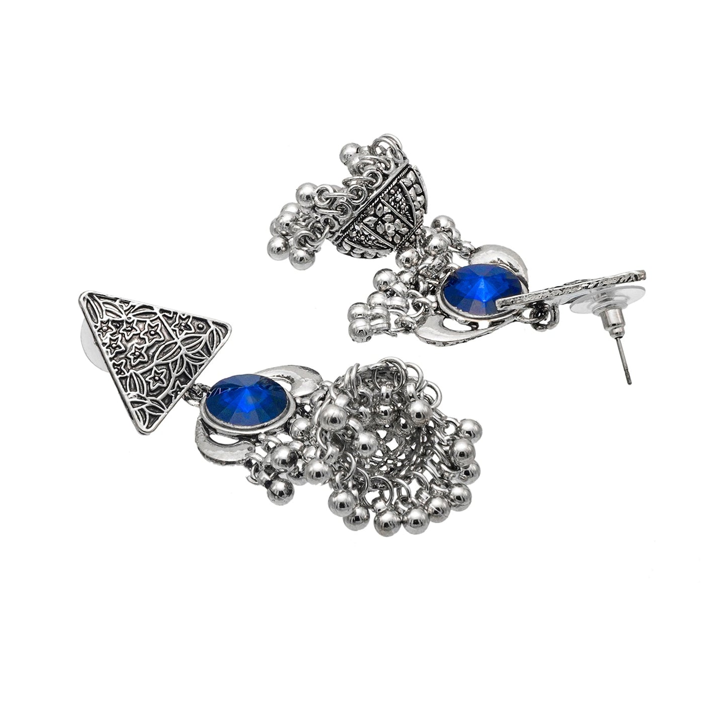 Shining Jewel Traditional Indian Antique Oxidised Silver CZ, Crystal, Ruby Studded Jhumka Pearl drop Earring For Women (SJE_241_BL)