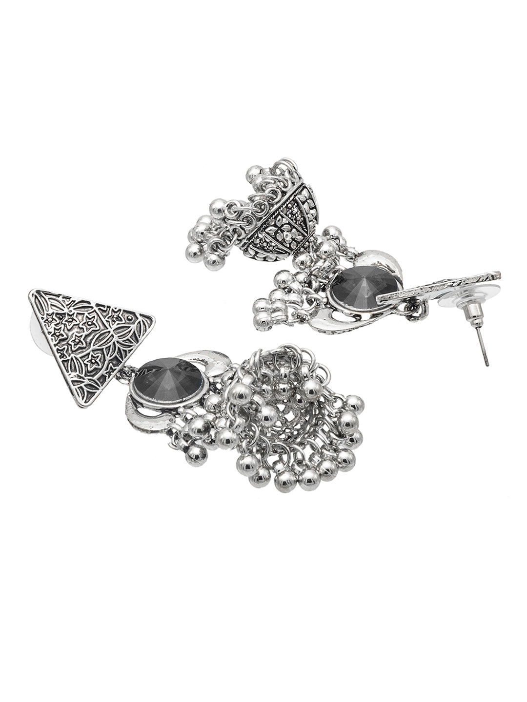 Shining Jewel Traditional Indian Antique Oxidised Silver CZ, Crystal, Ruby Studded Jhumka Pearl drop Earring For Women (SJE_241_BK)