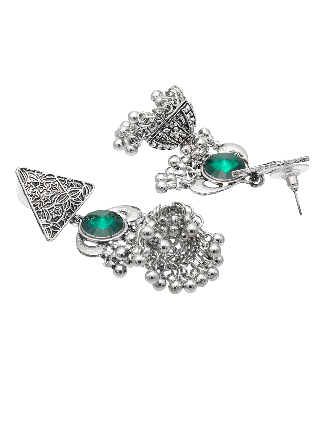 Shining Jewel Traditional Indian Antique Oxidised Silver CZ, Crystal, Ruby Studded Jhumka Pearl drop Earring For Women (SJE_241_G)