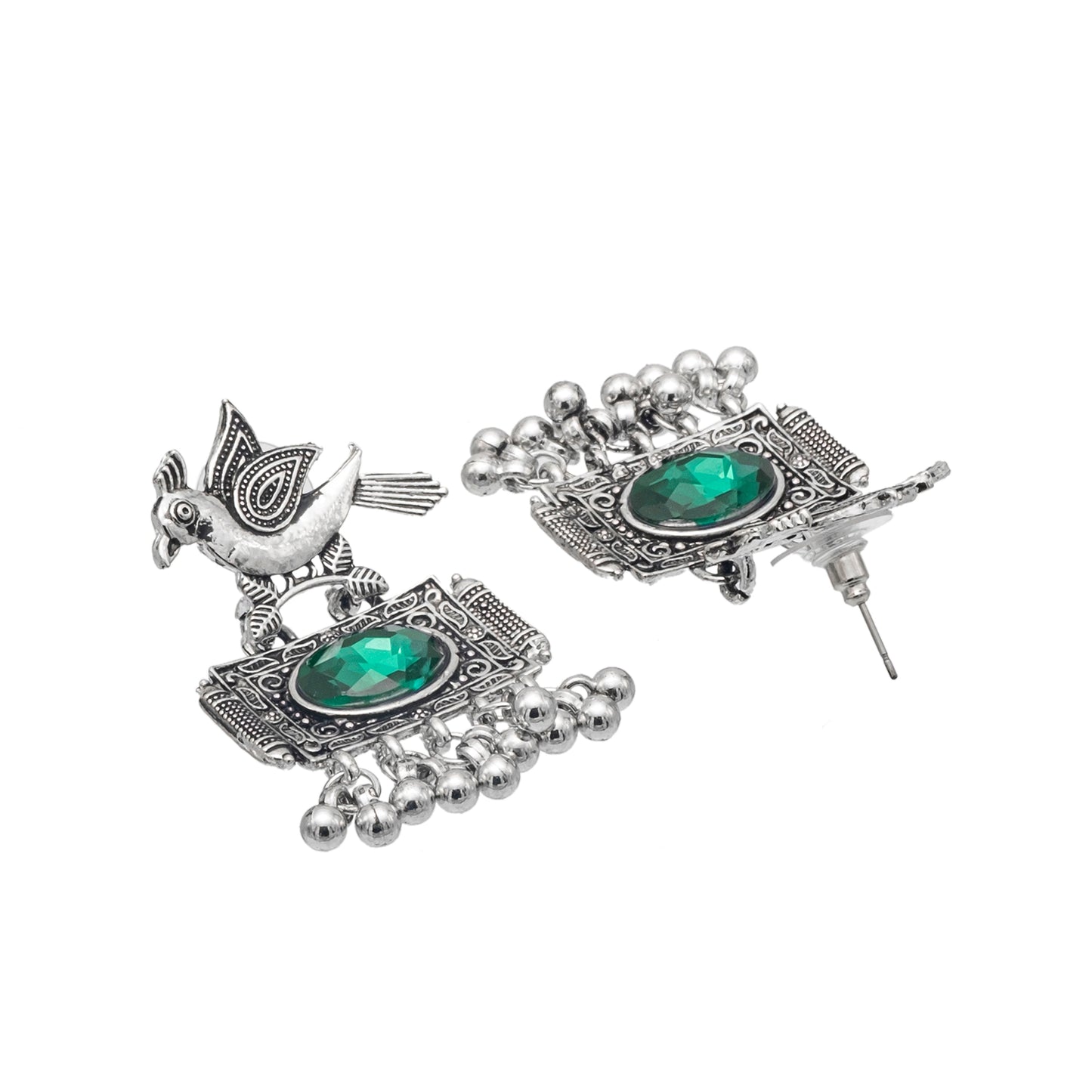 Shining Jewel Antique Silver Plated Oxidised Bird Design with Ruby Medium Sized Pearl Drops Earring For Women (SJE_243_G)