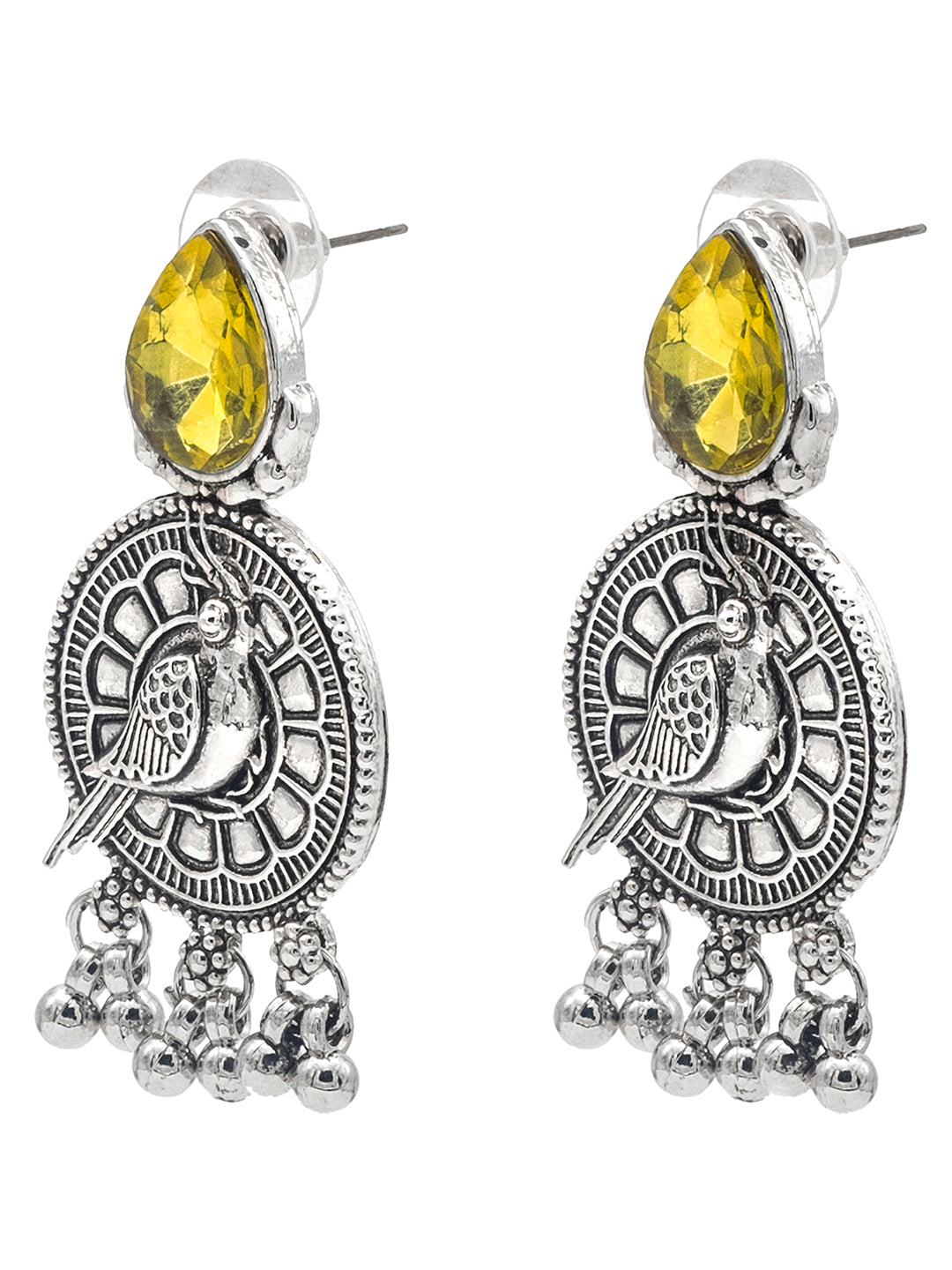Shining Jewel Antique Silver Plated Oxidised Bird Design with Ruby Medium Sized Pearls Drops Earring For Women (SJE_244_Y)
