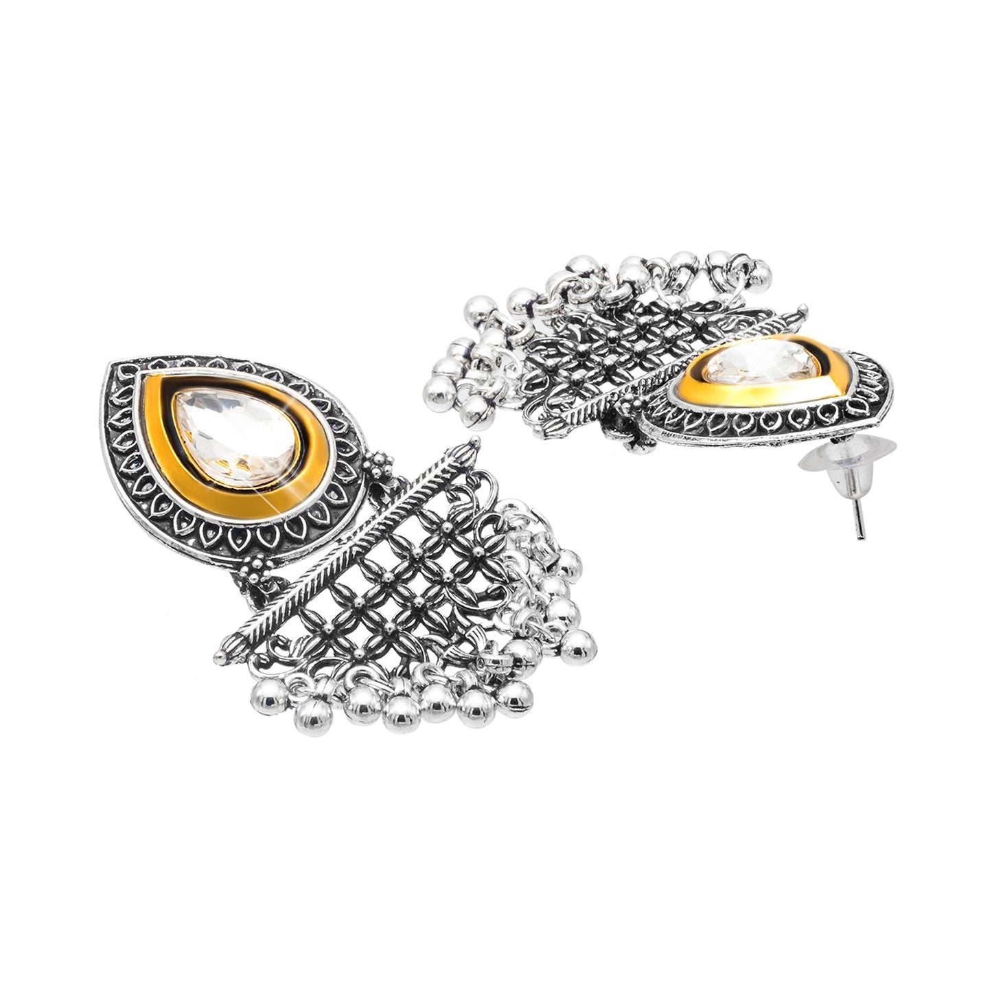 Shining Jewel Antique Two-Tone Gold & Silver Plated CZ, Medium Sized Pearls Drops & Dangle Earring For Women ( SJE_246)