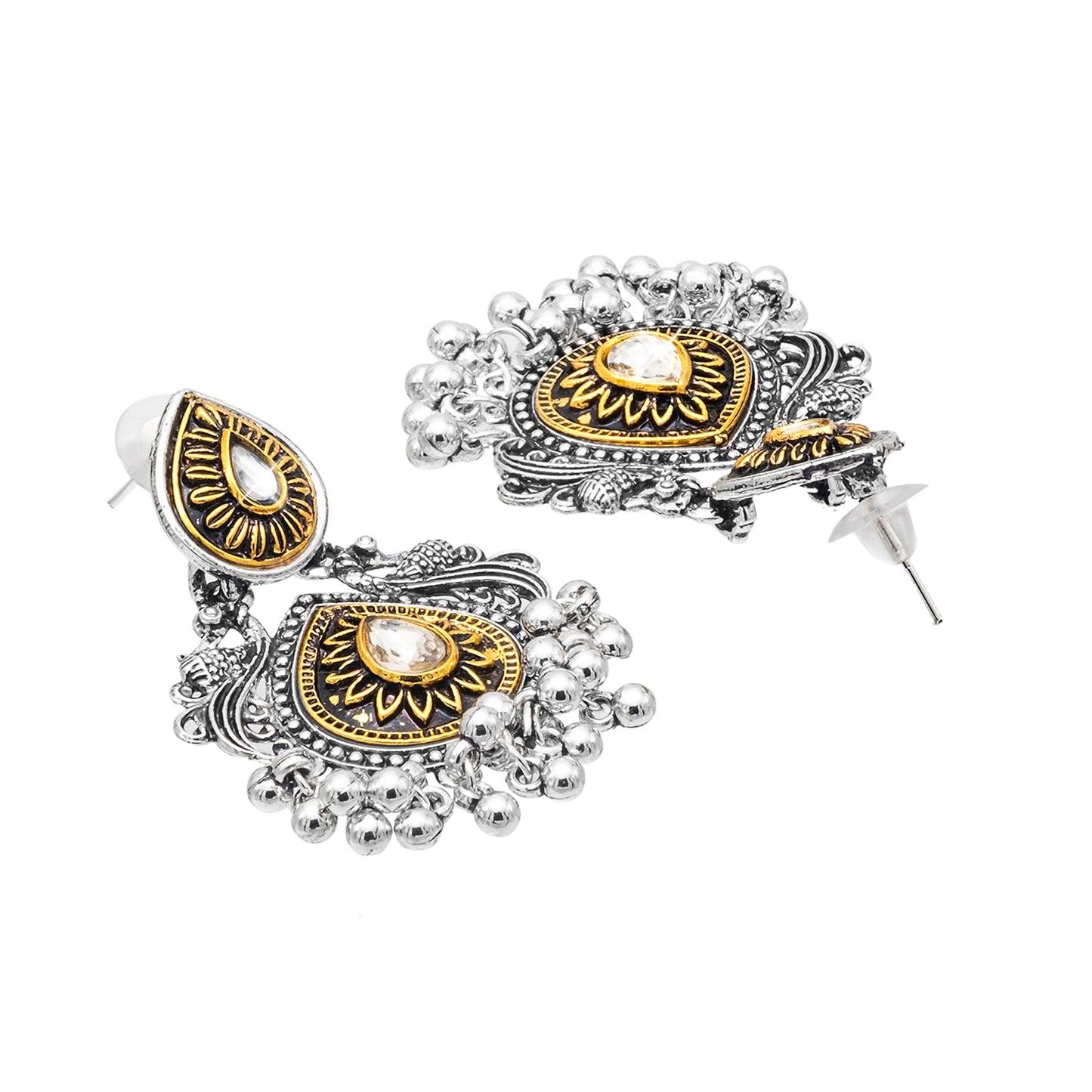 Shining Jewel Antique Two-Tone Gold & Silver Plated CZ, Medium Sized Pearls Drops & Dangle Earring For Women ( SJE_247)
