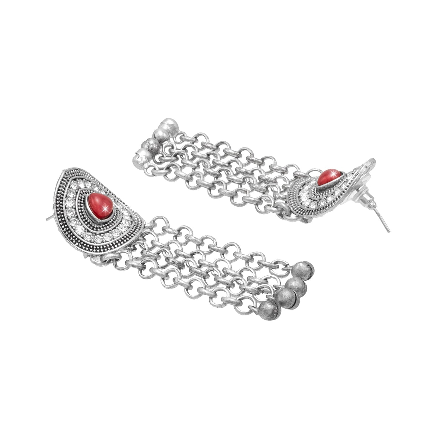 Shining Jewel Traditional Indian Antique Silver Oxidized CZ , AD Stylish Dangler, Tassel Long Earrings for Women (SJE_257_S_M)
