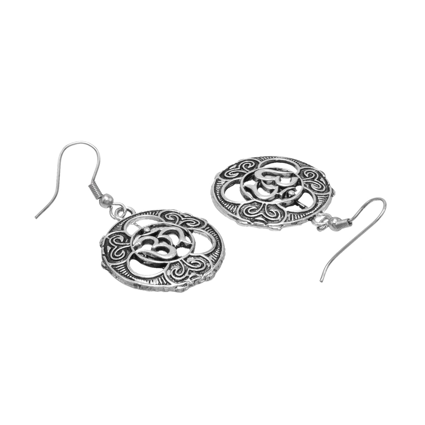 Antique Oxidized Small Sized Classic Om Design Dangle Handing Earring for Women (SJE_278)