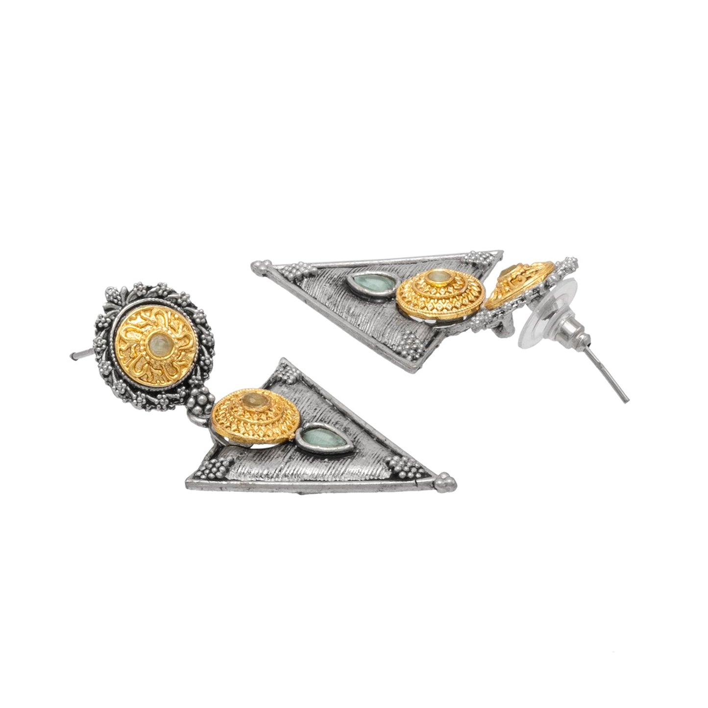 Antique Dual Two Tone Plated Traditional Floral Bird Design with Pearls Drop Long Earrings for Women (SJE_281_S_LG)