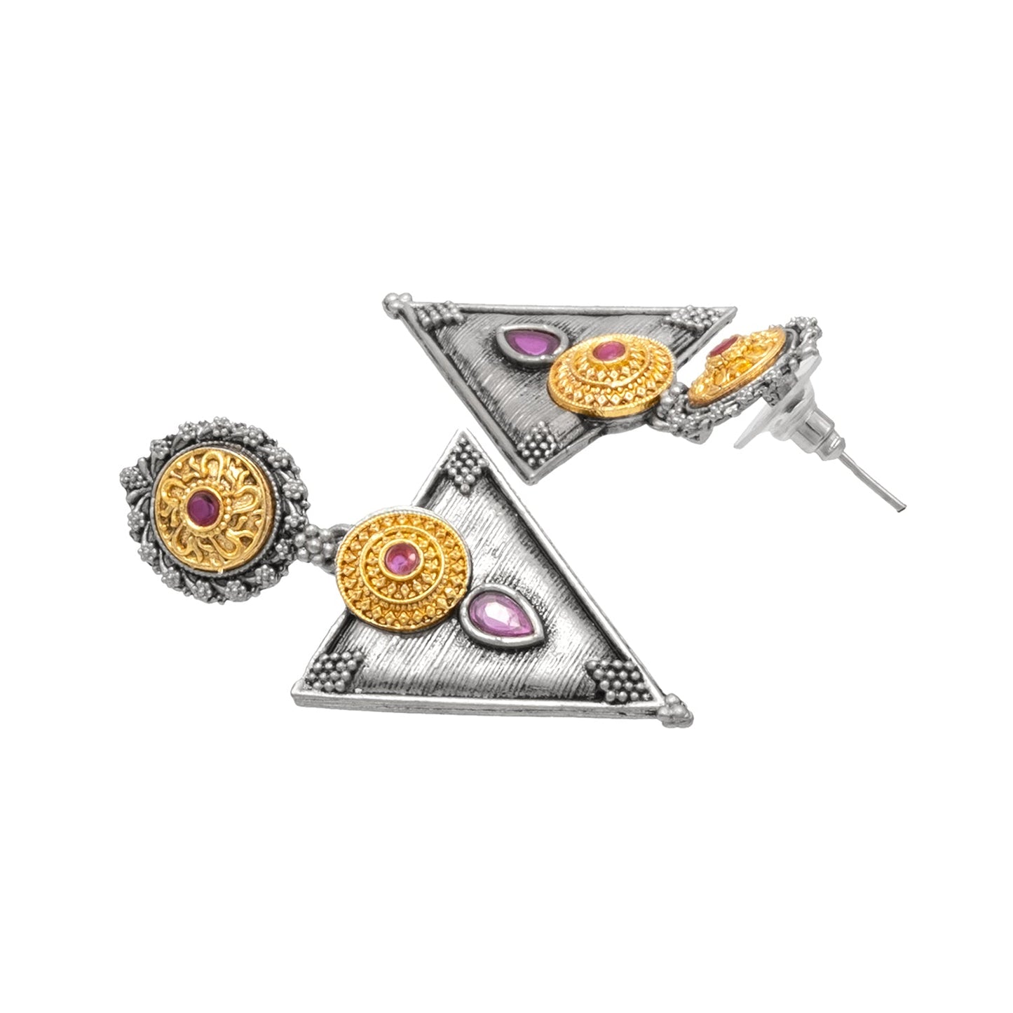 Antique Dual Two Tone Plated Traditional Floral Bird Design with Pearls Drop Long Earrings for Women (SJE_281_S_M)