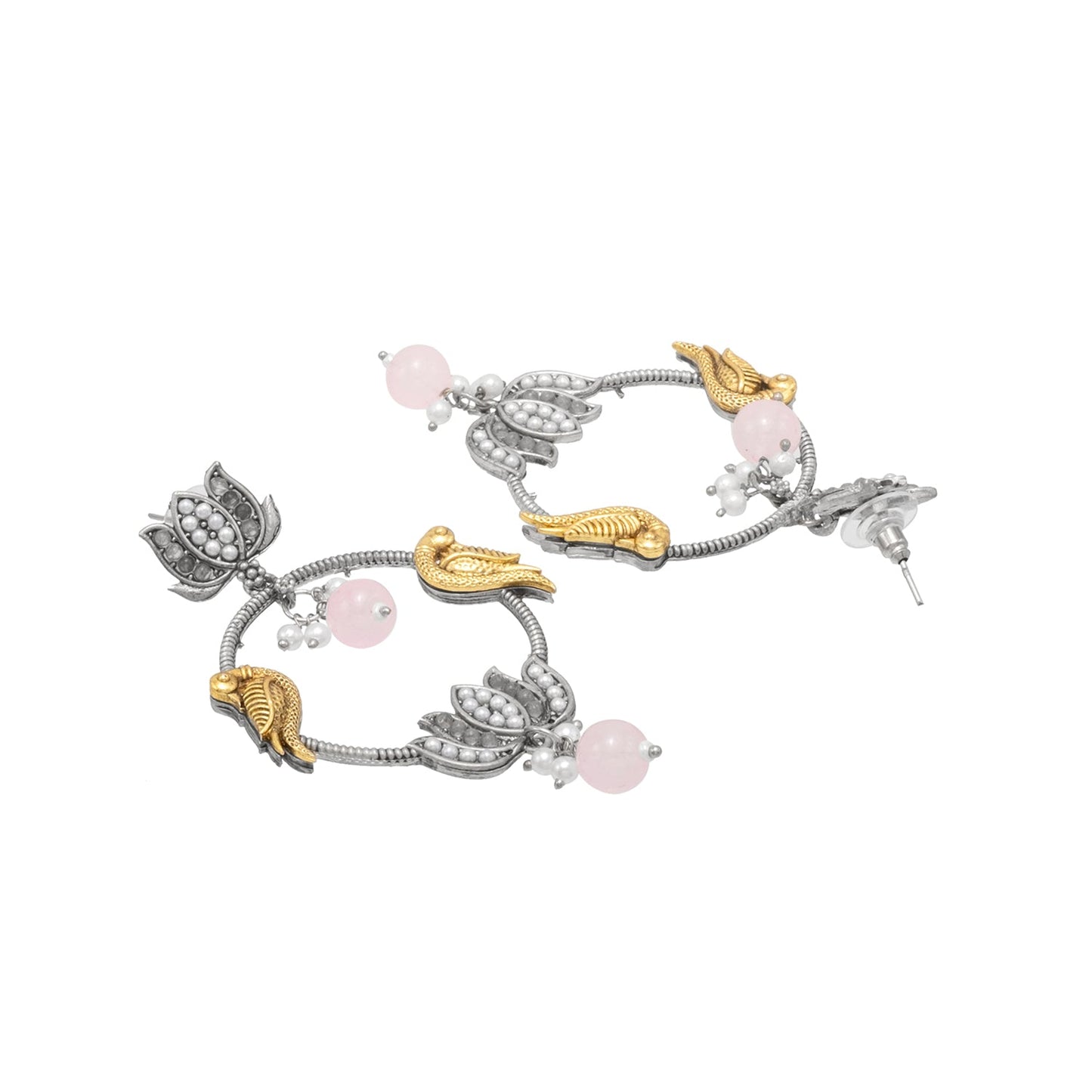 Antique Silver Plated Oxidized CZ, Pearl Studded Design Long Drop Dangler Earring for Women (SJE_283_S_LP)