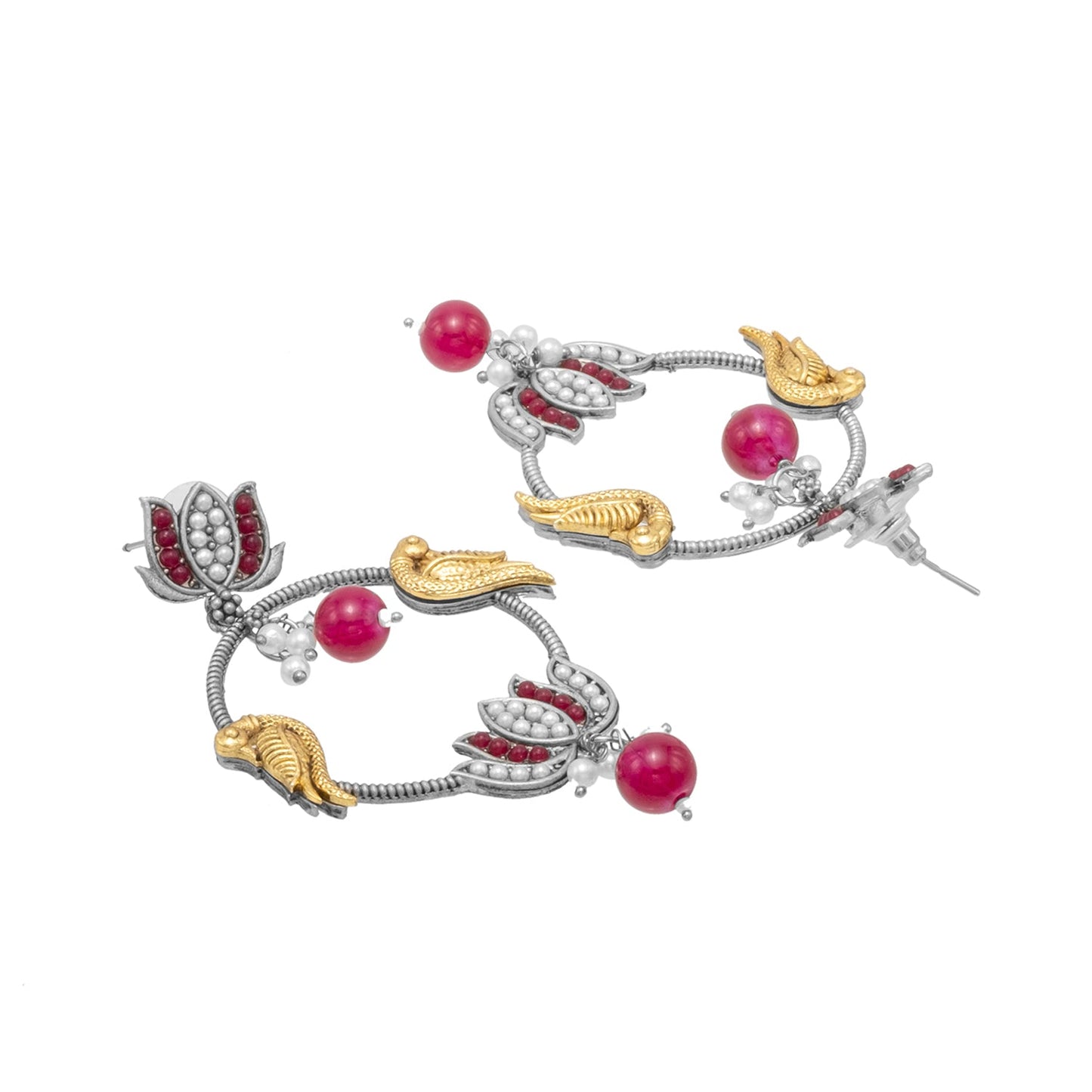Antique Silver Plated Oxidized CZ, Pearl Studded Design Long Drop Dangler Earring for Women (SJE_283_S_M)