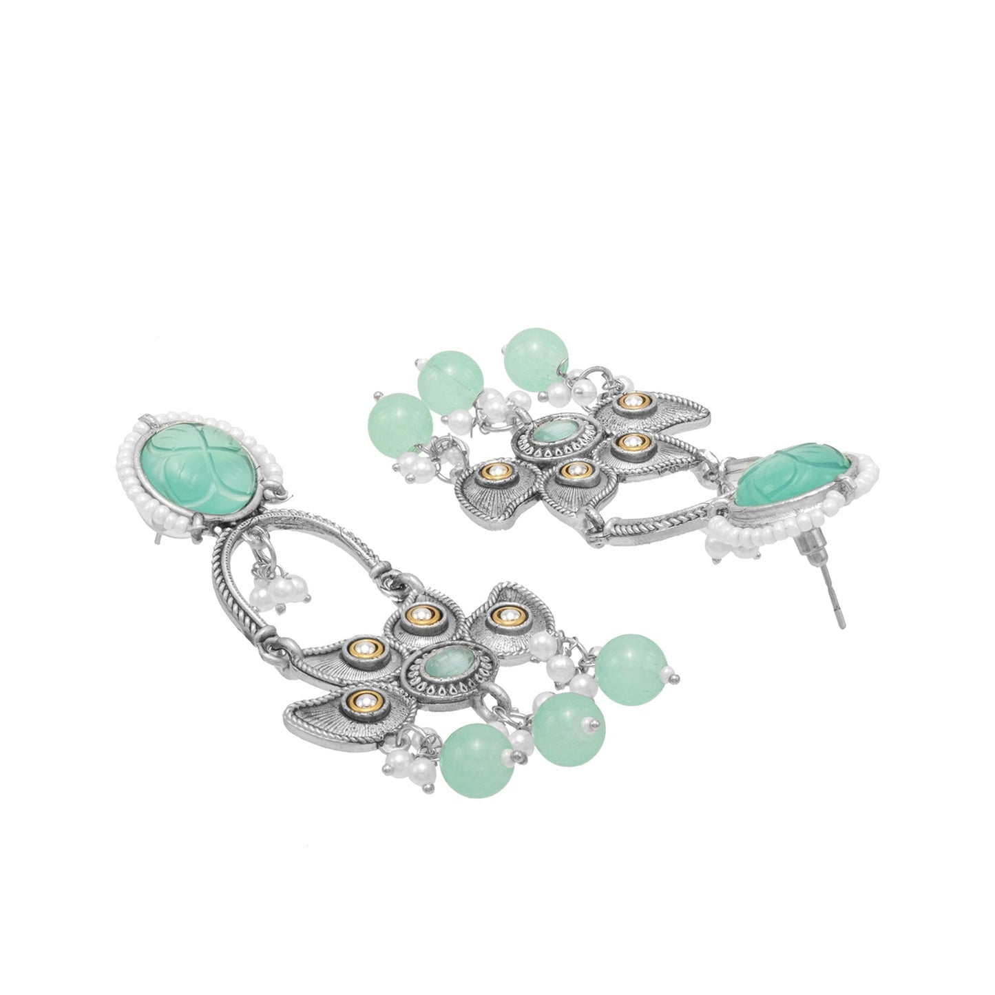 Antique Silver Plated Oxidized CZ, Pearl Studded Design Long Drop Dangler Earring for Women (SJE_284_S_LG)