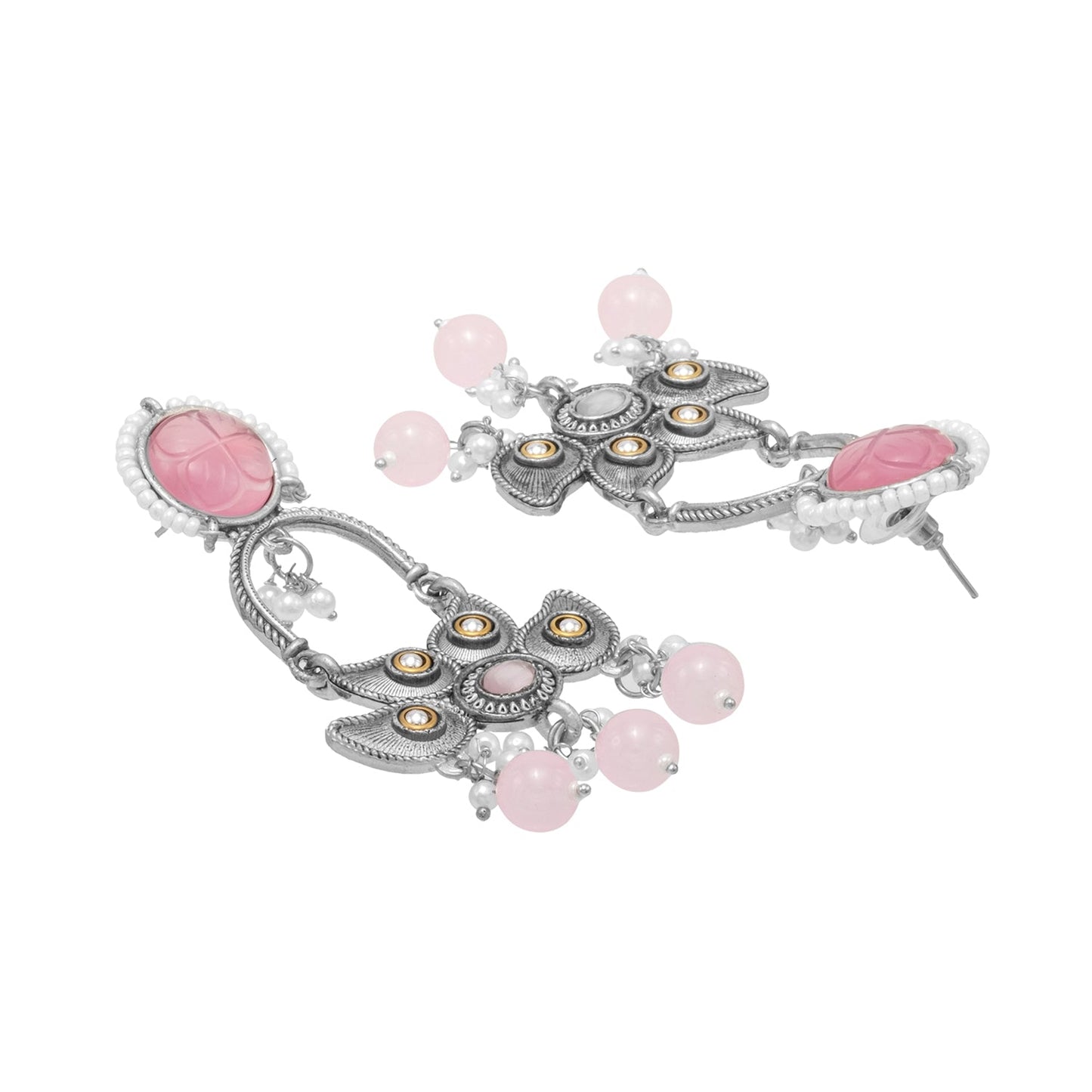 Antique Silver Plated Oxidized CZ, Pearl Studded Design Long Drop Dangler Earring for Women (SJE_284_S_P)