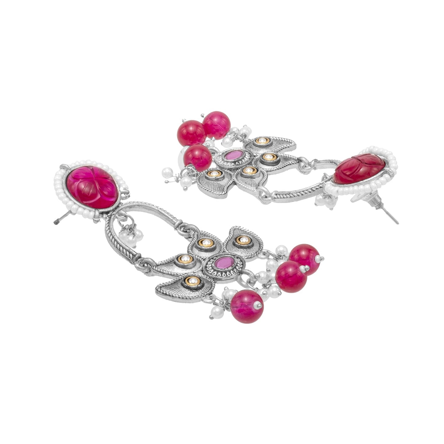 Antique Silver Plated Oxidized CZ, Pearl Studded Design Long Drop Dangler Earring for Women (SJE_284_S_M)