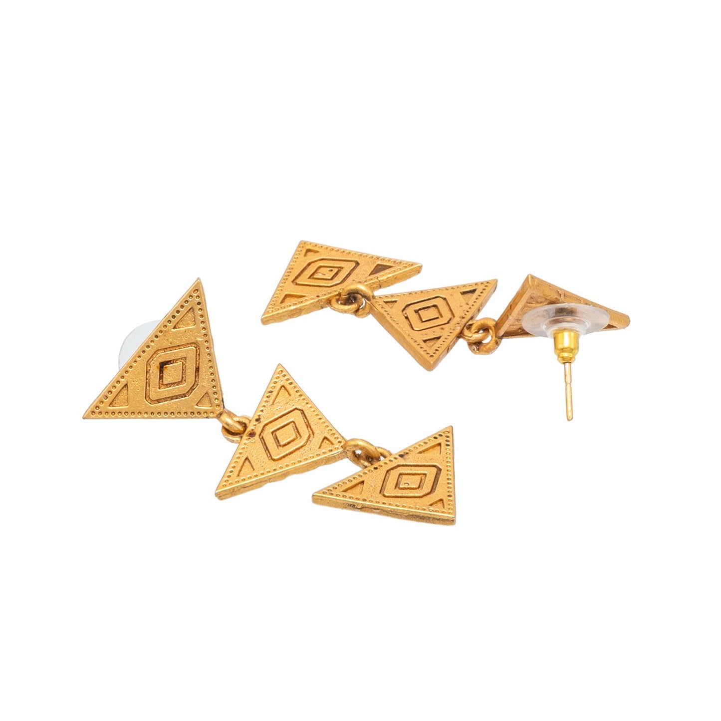 Oxidized Antique Gold Plated Triple layer Triangle Shape Geometric Design LightWeight Medium Drop Earring for women (SJE_288_G)