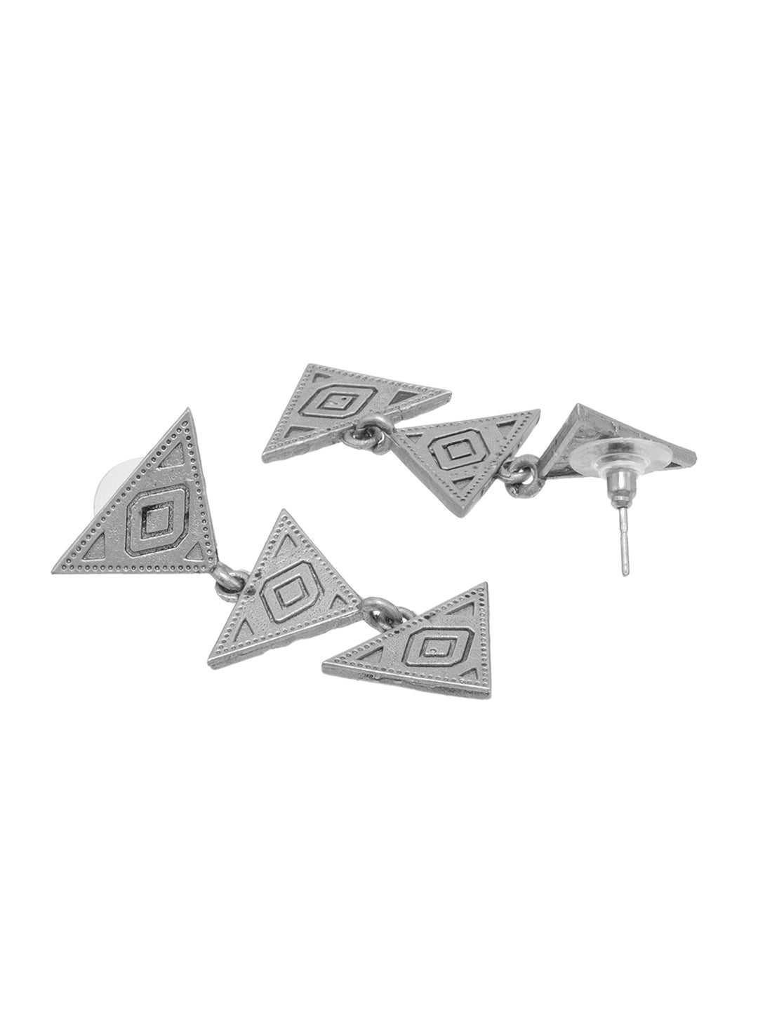 Oxidized Antique Silver Plated Triple layer Triangle Shape Geometric Design LightWeight Medium Drop Earring for women (SJE_288_S)