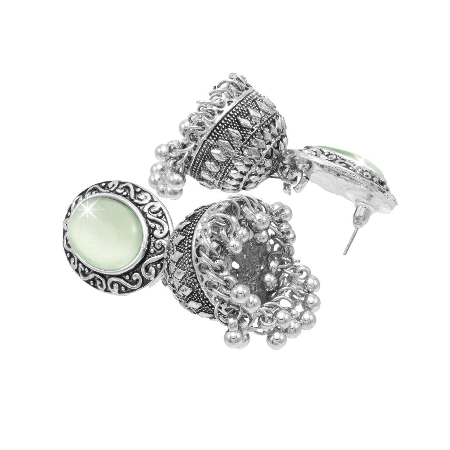 Oxidixed Antique Silver Plated CZ, Studded Medium Jhumki with Pearl Earring For Women (SJE_292_D2_LG)