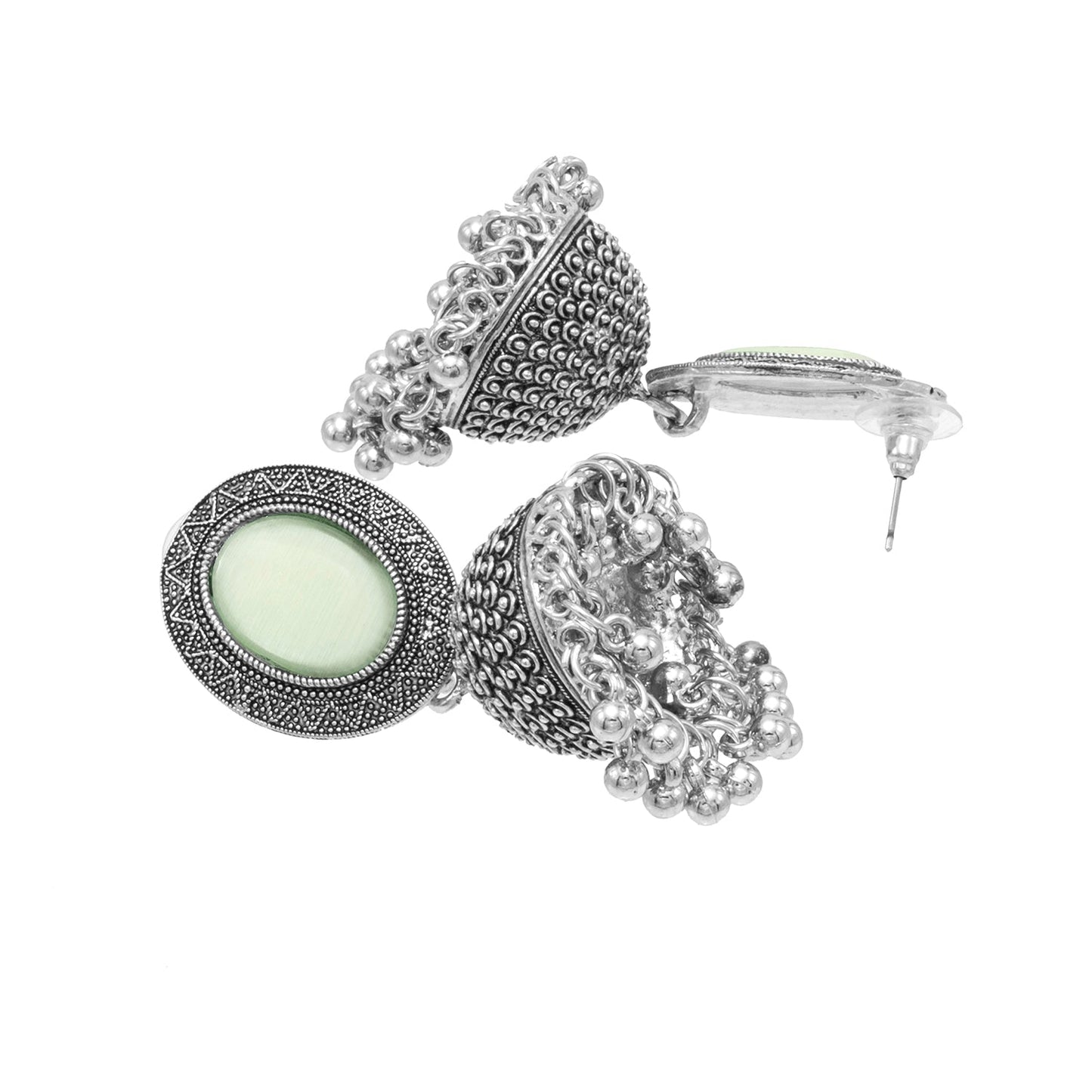 Oxidixed Antique Silver Plated CZ, Studded Medium Jhumki with Pearl Earring For Women (SJE_292_D3_LG)