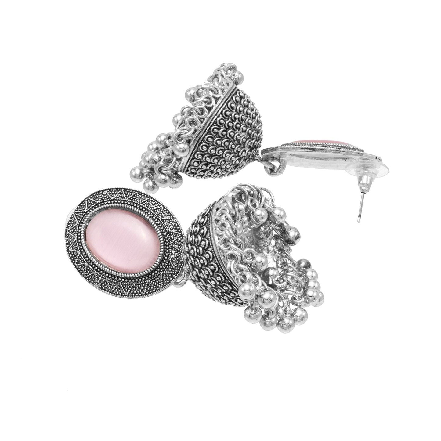 Oxidixed Antique Silver Plated CZ, Studded Medium Jhumki with Pearl Earring For Women (SJE_292_D3_LP)