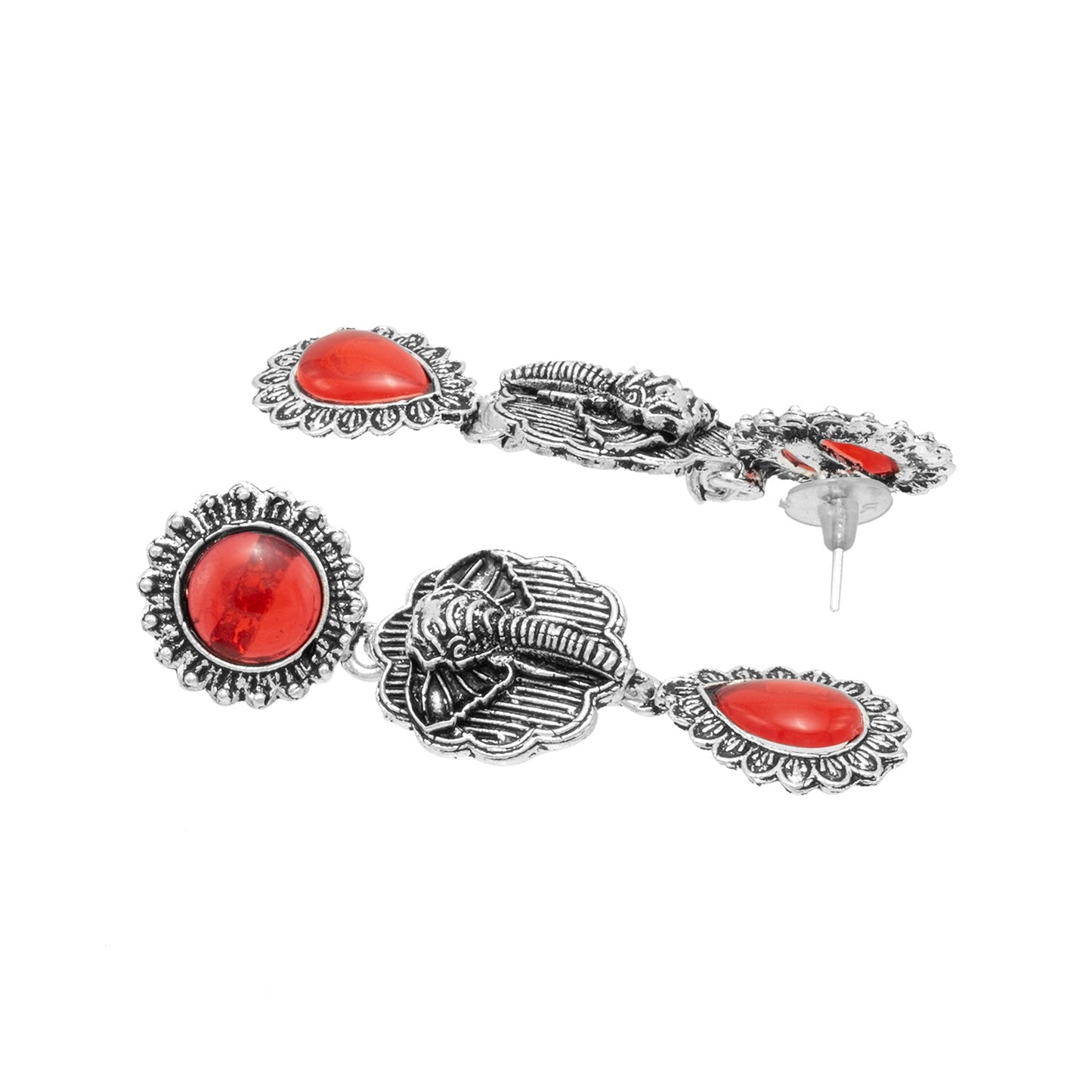 Traditional Oxidized Antique Silver Plated CZ, Elephant Design Pearl Drop Long Earring For Women (SJE_293_EL_R)