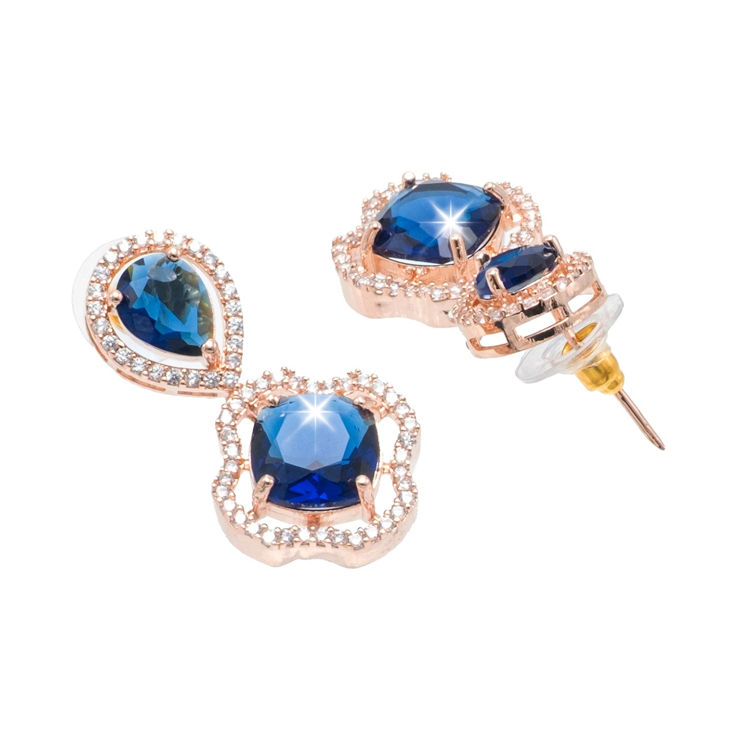 Western Design, CZ, Zirconia, Crystals, Rhodium Silver Plated Drop Earrings for Women - (SJE_306_RG_BL)