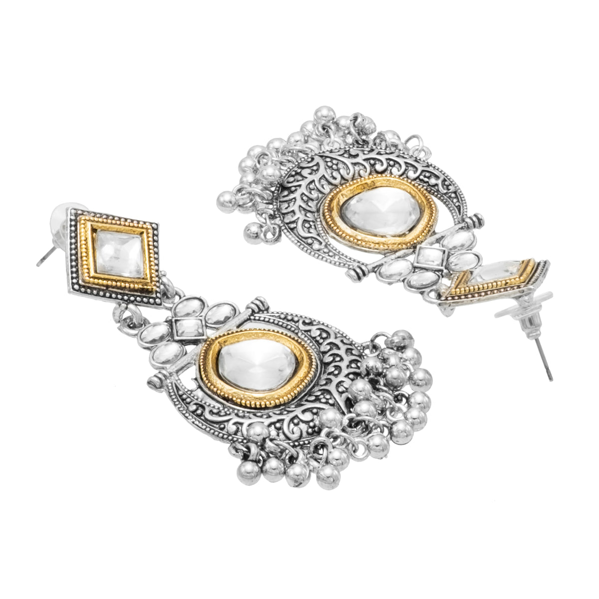 Shining Jewel - by Shivansh Traditional Indian Two-Tone Plated Handcrafted Chandbali with Pearls & Kundan, Stones Medium Sized Earrings for Women (SJE_325)