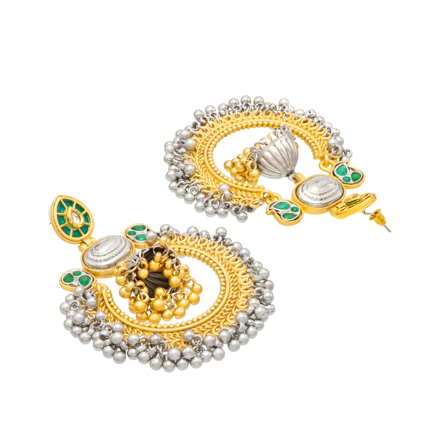 Shining Jewel - by Shivansh Traditional Indian Matte Dual Tone Plated CZ, Pearl Studded Over-sized Chandbali Jhumka Earring for Women - Green (SJE_329_G)
