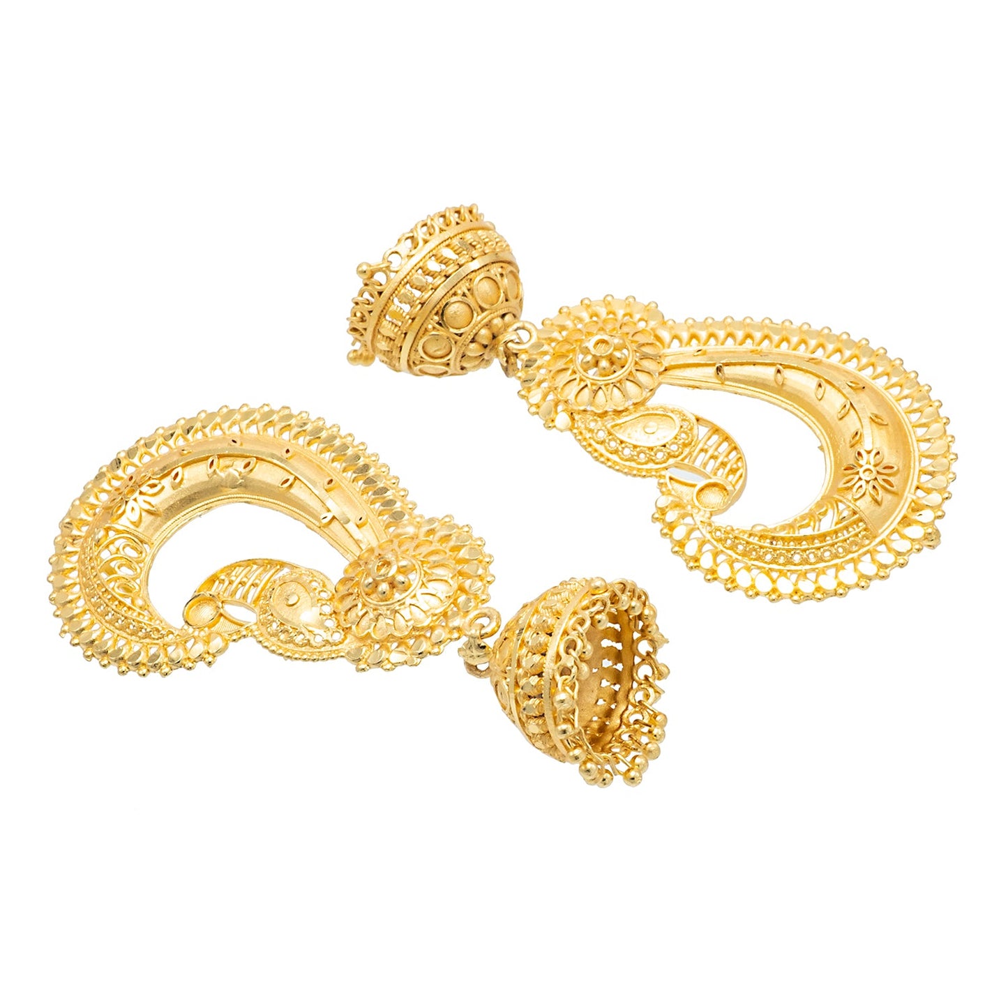 Shining Jewel - by Shivansh Traditional Matte Haram Gold-Plated Big Sized Jhumka Earrings with Kundan & Pearl for (Brides) Women - Peacock Design (SJE.333.D2)