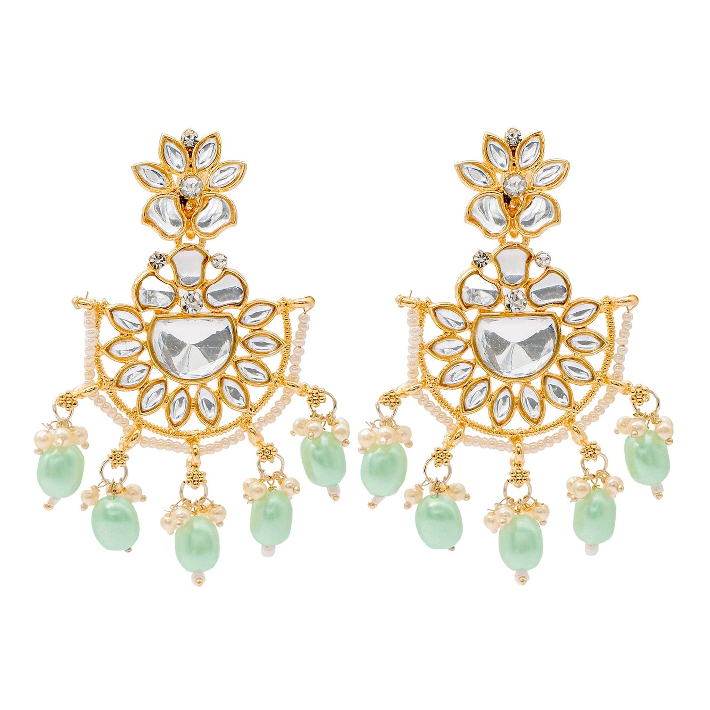 Traditional Indian Gold Plated Kundan,CZ, Studded Choker Wedding, Bridal Necklace with Matching Earring Jewelry Set For Women - Light Green (SJN_263_LG)