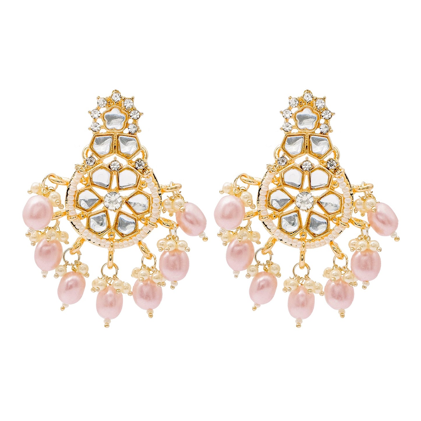 Traditional Indian Gold Plated Kundan,CZ, Studded Choker Wedding, Bridal Necklace with Matching Earring Jewelry Set For Women - Light Pink (SJN_264_LP)