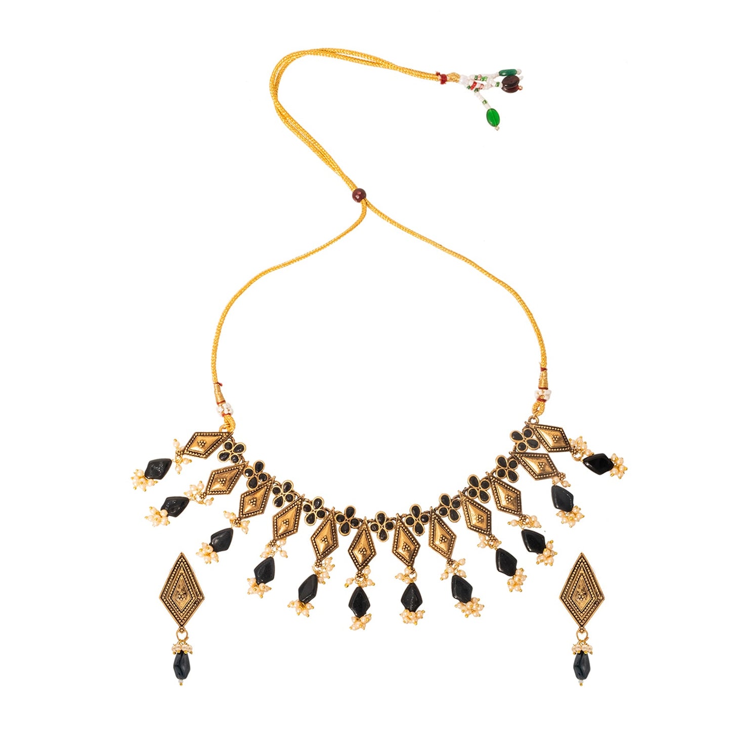 Shining Jewel Traditional Indian Matte Antique Gold Plated Oxidised CZ, Studded Necklace with Matching Earring Jewellery Set For Women - Black (SJN_268_BK)