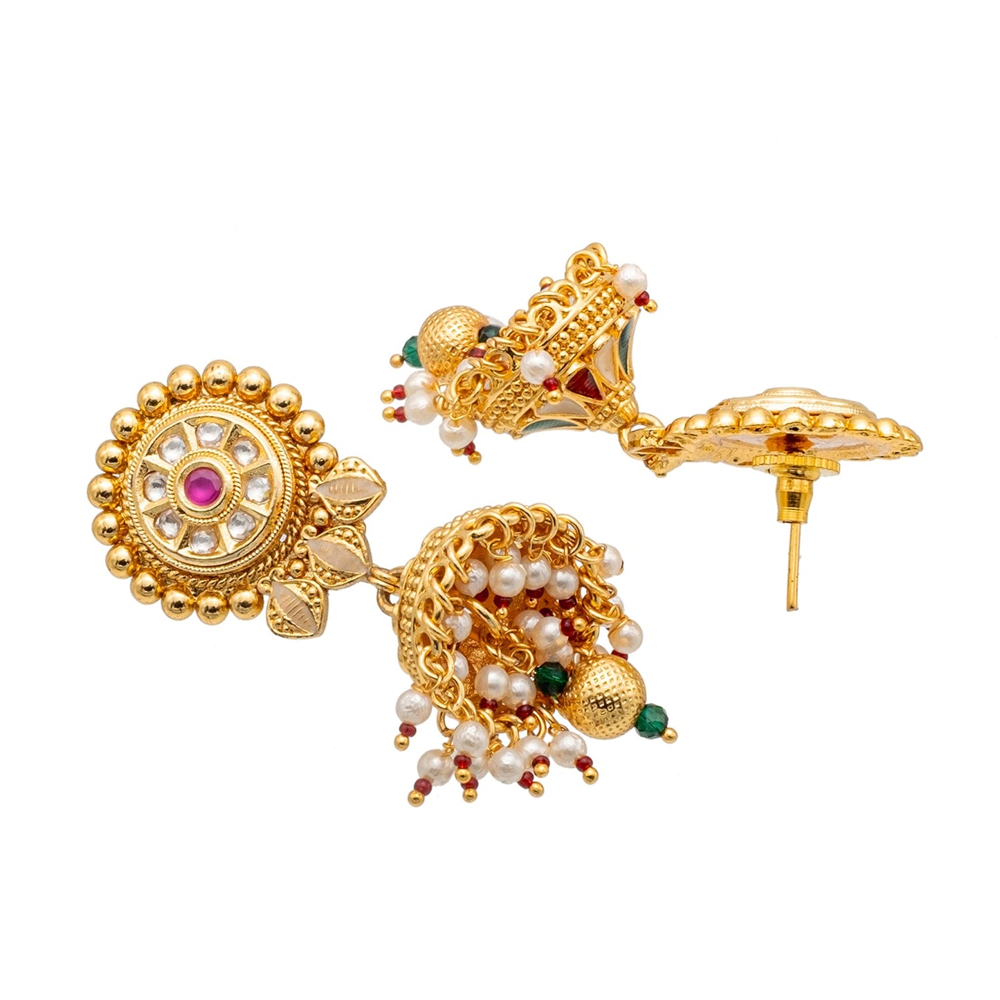 Shining Jewel Traditional Indian Gold Plated Kundan,CZ, Studded Choker Wedding, Bridal Dori Necklace with Matching Earring Jewelry Set For Women - Maroon, Green (SJN_269)