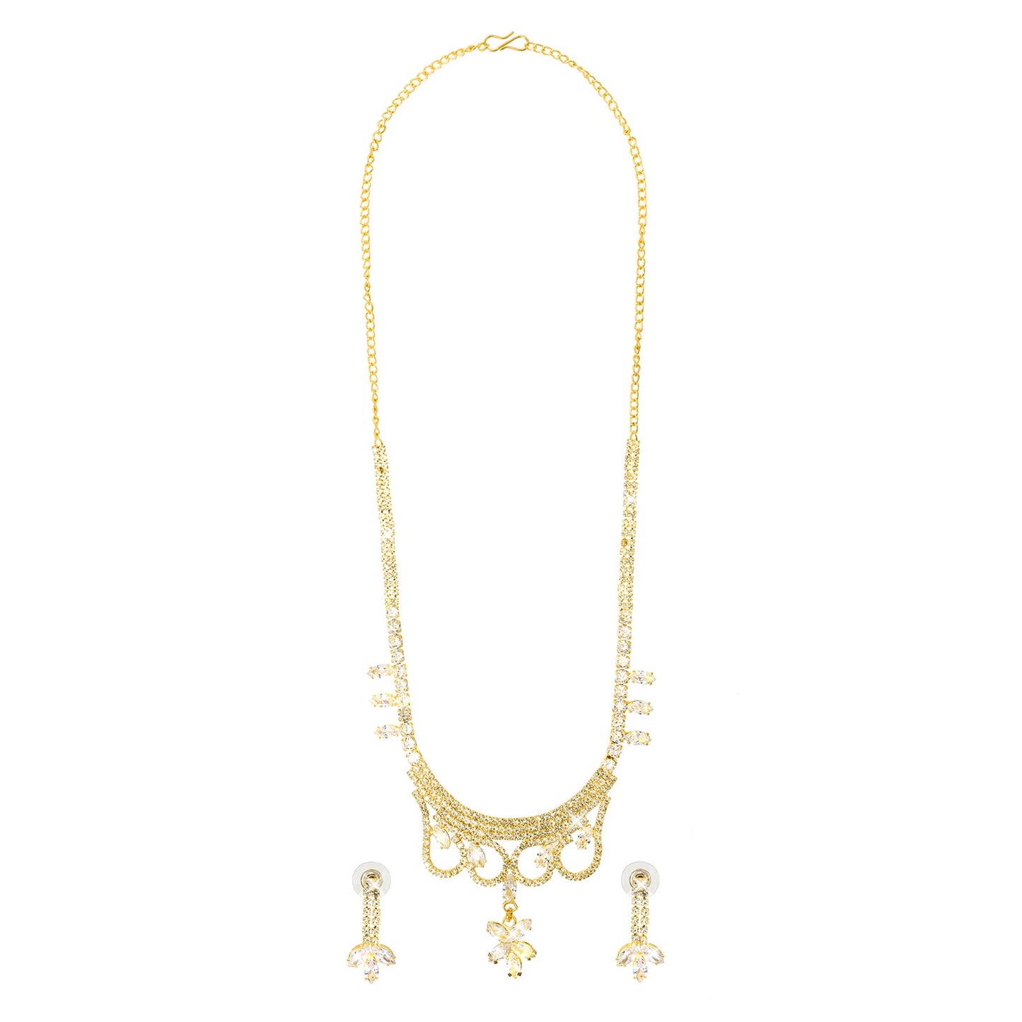 Shining Jewel Gold Plated Western CZ, Crystals & AD Design Necklace with Drop Earrings Jewellery/Jewelry Set for Women (SJN_274_G_D1)