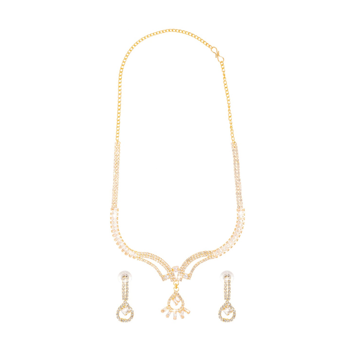 Shining Jewel Gold Plated Western CZ, Crystals & AD Design Necklace with Drop Earrings Jewellery/Jewelry Set for Women (SJN_274_G_D2)