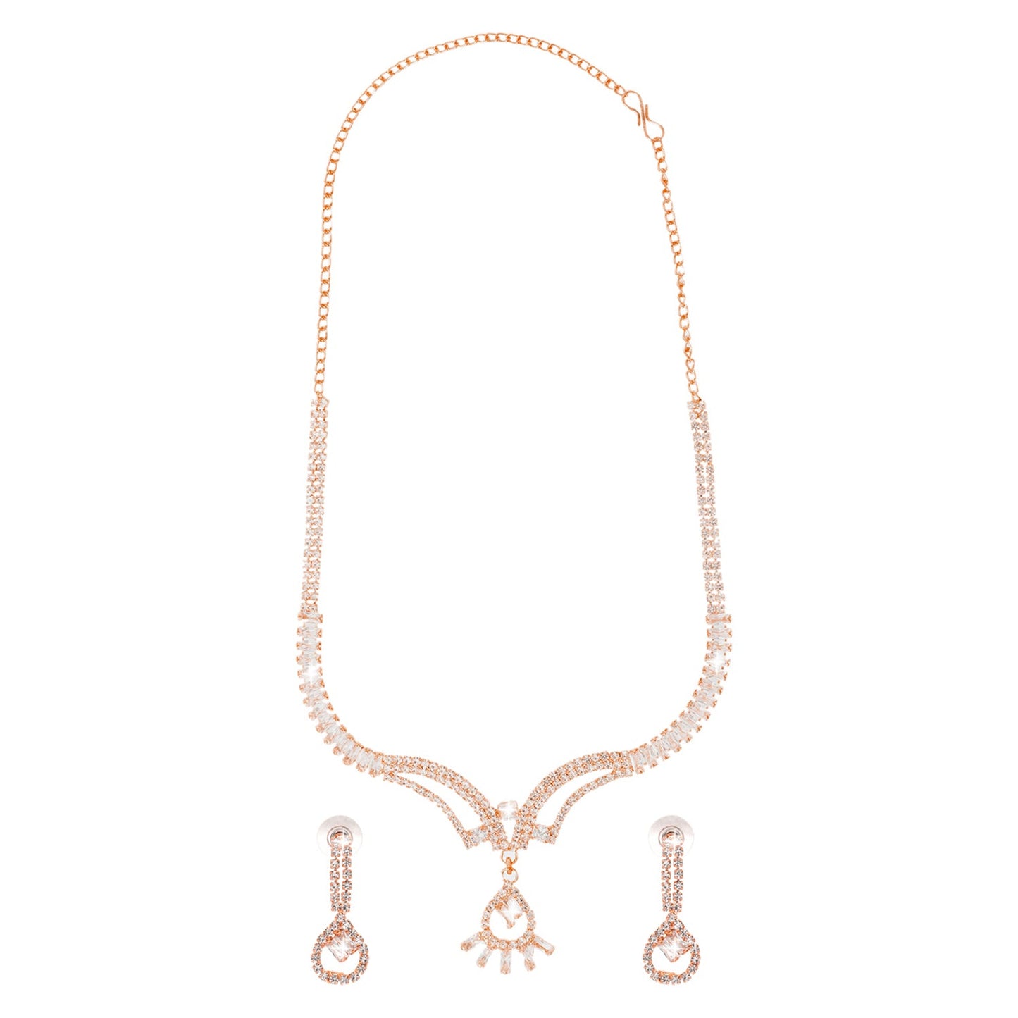 Shining Jewel Rose-Gold Plated Western CZ, Crystals & AD Design Necklace with Drop Earrings Jewellery/Jewelry Set for Women (SJN_274_RG_D2)