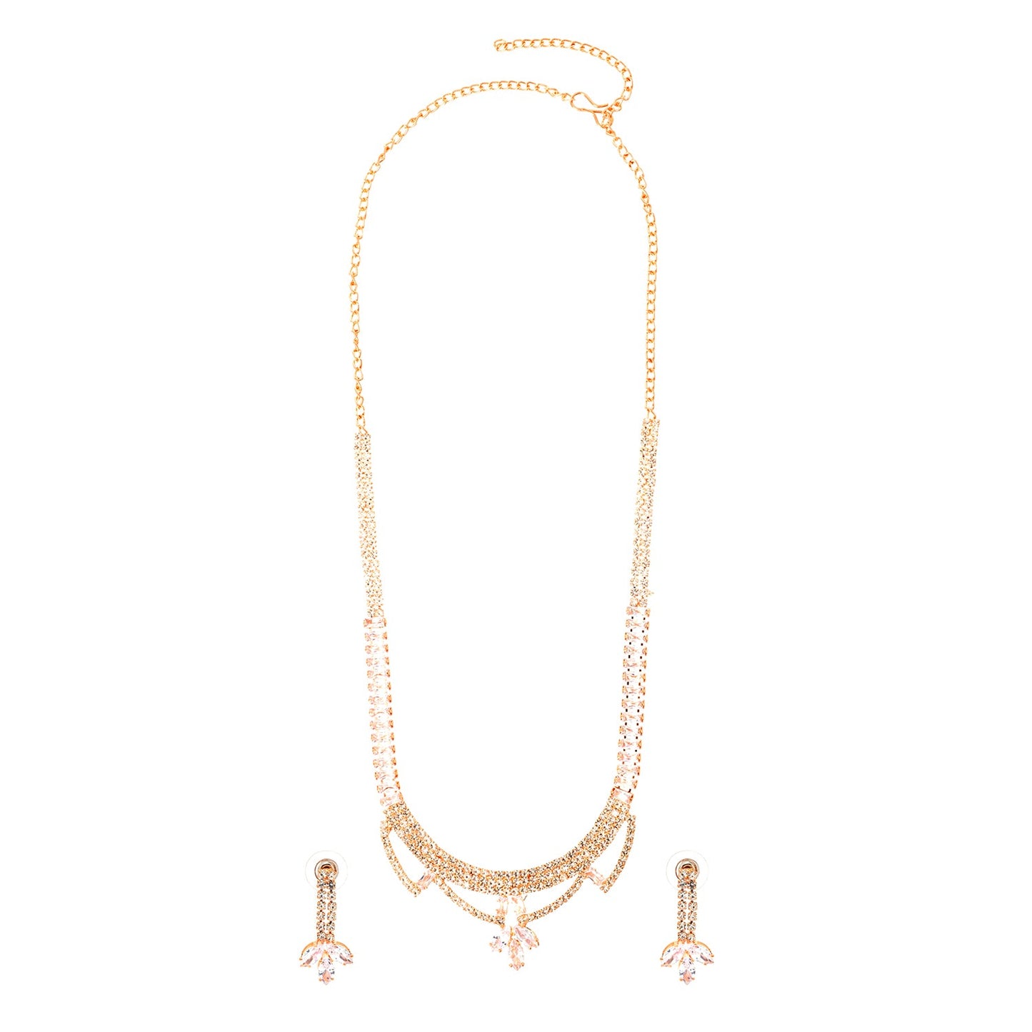 Shining Jewel Rose-Gold Plated Western CZ, Crystals & AD Design Necklace with Drop Earrings Jewellery/Jewelry Set for Women (SJN_274_RG_D3)