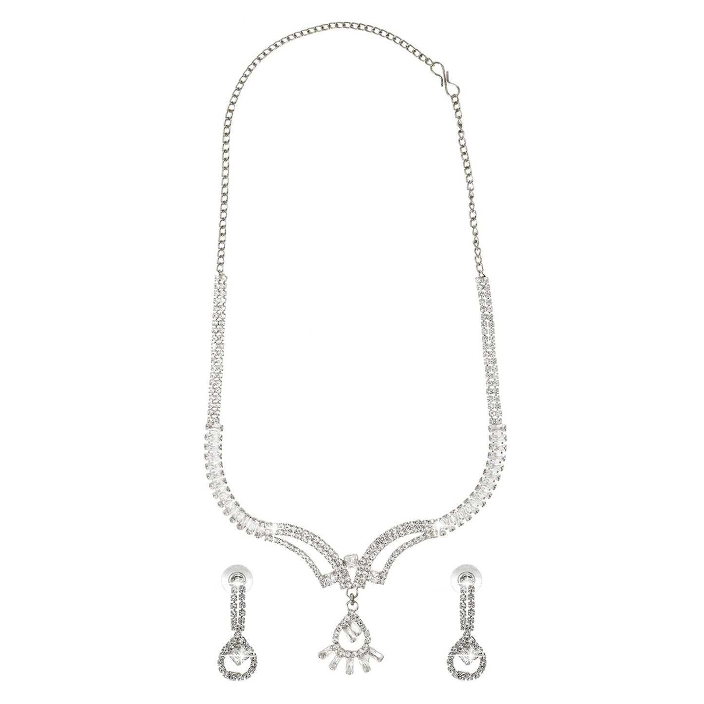 Shining Jewel Silver Plated Western CZ, Crystals & AD Design Necklace with Drop Earrings Jewellery/Jewelry Set for Women (SJN_274_S_D2)