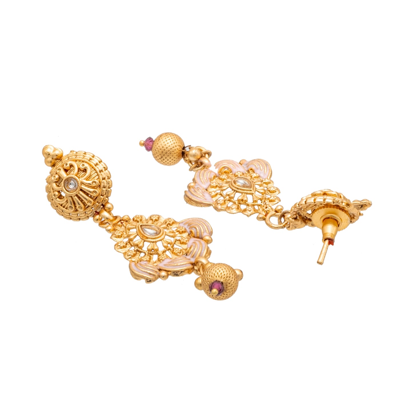 Shining Jewel Handcrafted Gold Plated Kundan,CZ, Studded One Gram Gold Haram Necklace with Matching Earrings Long Bridal Jewellery/Jewelry Set for Women (SJN_276)